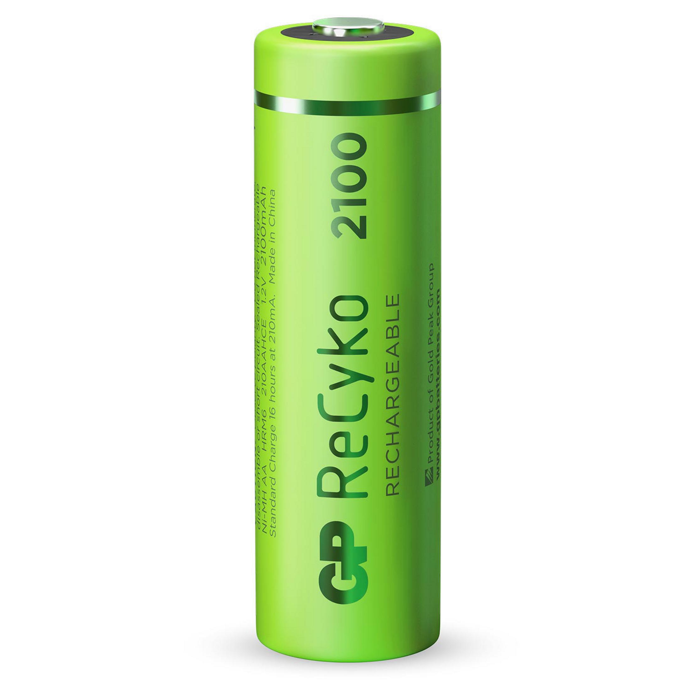 Eine hellgrüne, wiederaufladbare Batterie mit schwarz-weißem Text darauf.