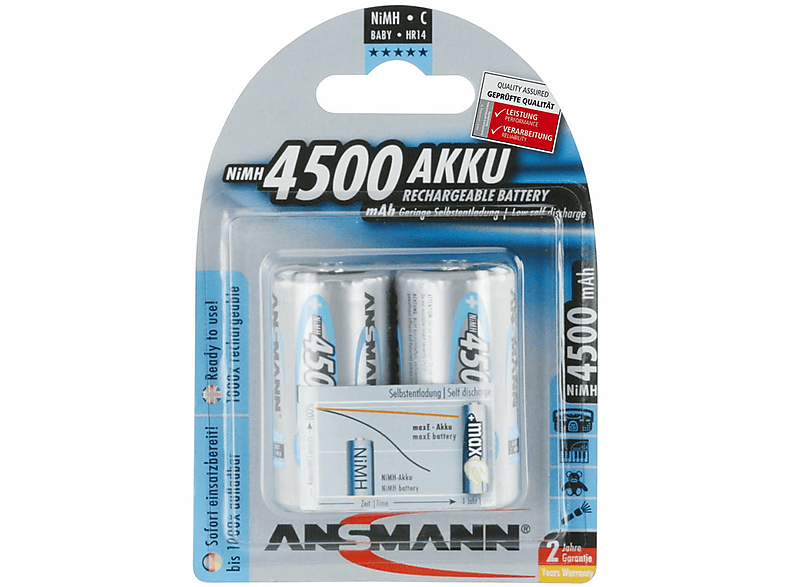 ANSMANN 420344 NiMH wiederaufladbare Batterie, Ni-MH, 1.2 Volt, 4500 mAh 2 Stück