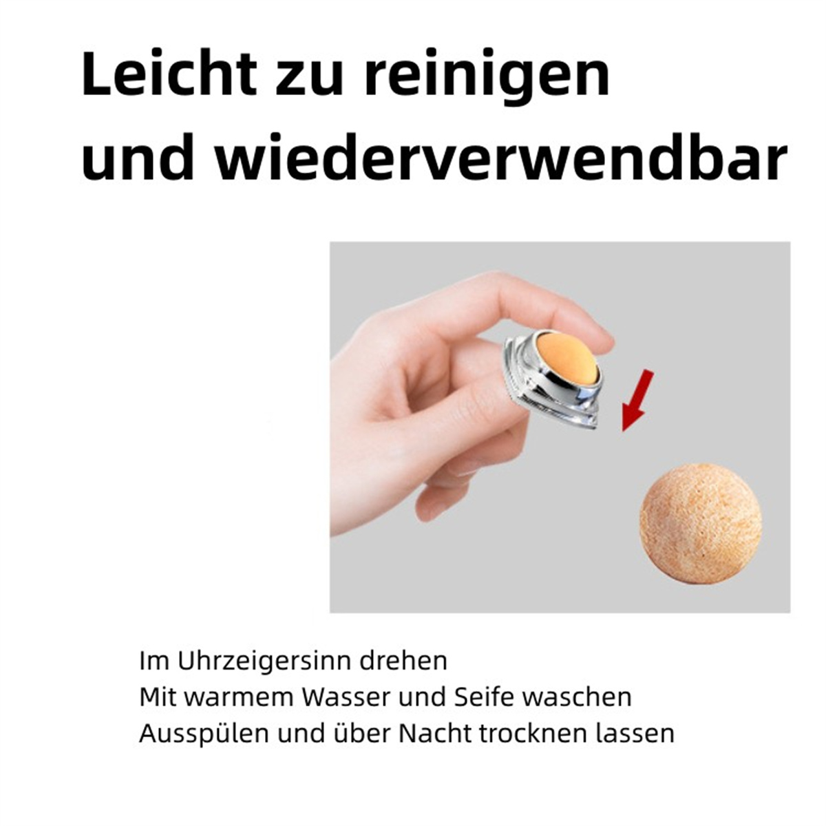 Eine Hand hält einen Ring mit einem gelben Pad, neben einem Pad. Anweisungen werden gezeigt.