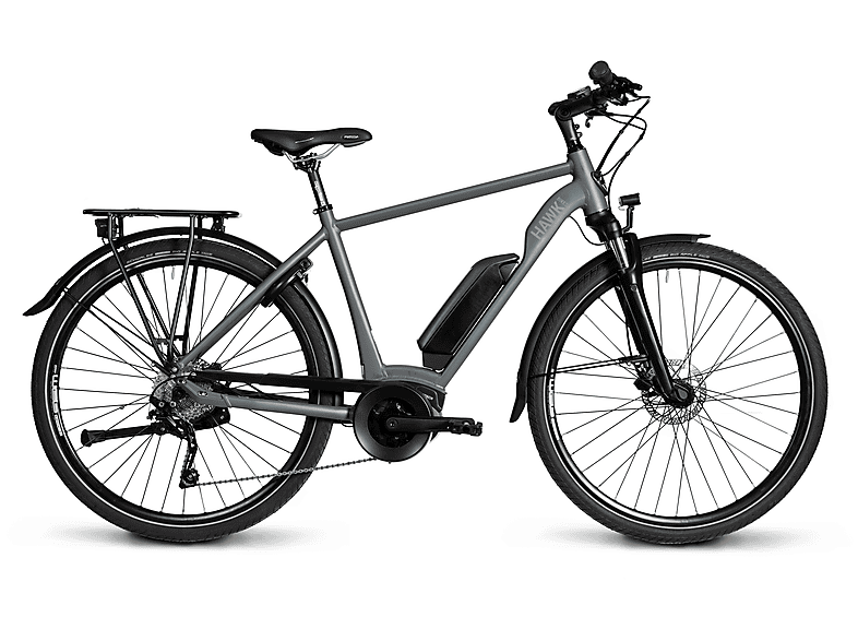 HAWK E-Trekking 500 Gent 53cm Citybike (Laufradgröße: 28 Zoll, Herren-Rad, Hellgrau)