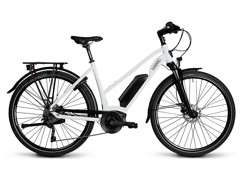 HAWK E-Trekking 500 Lady 28 48cm Zoll, Citybike Weiß) Damen-Rad, (Laufradgröße
