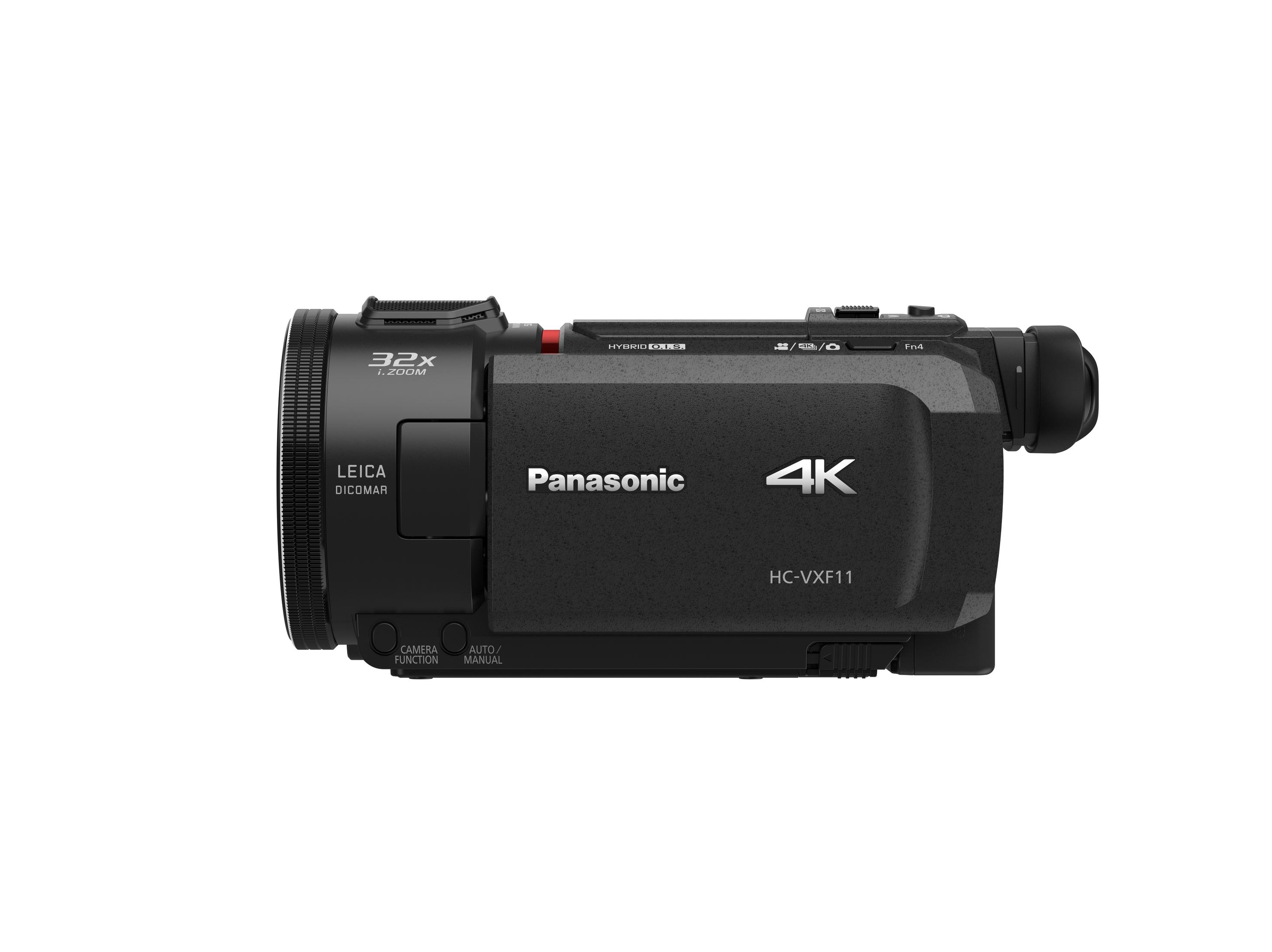 Schwarze Panasonic 4K-Camcorder auf weißem Hintergrund.
