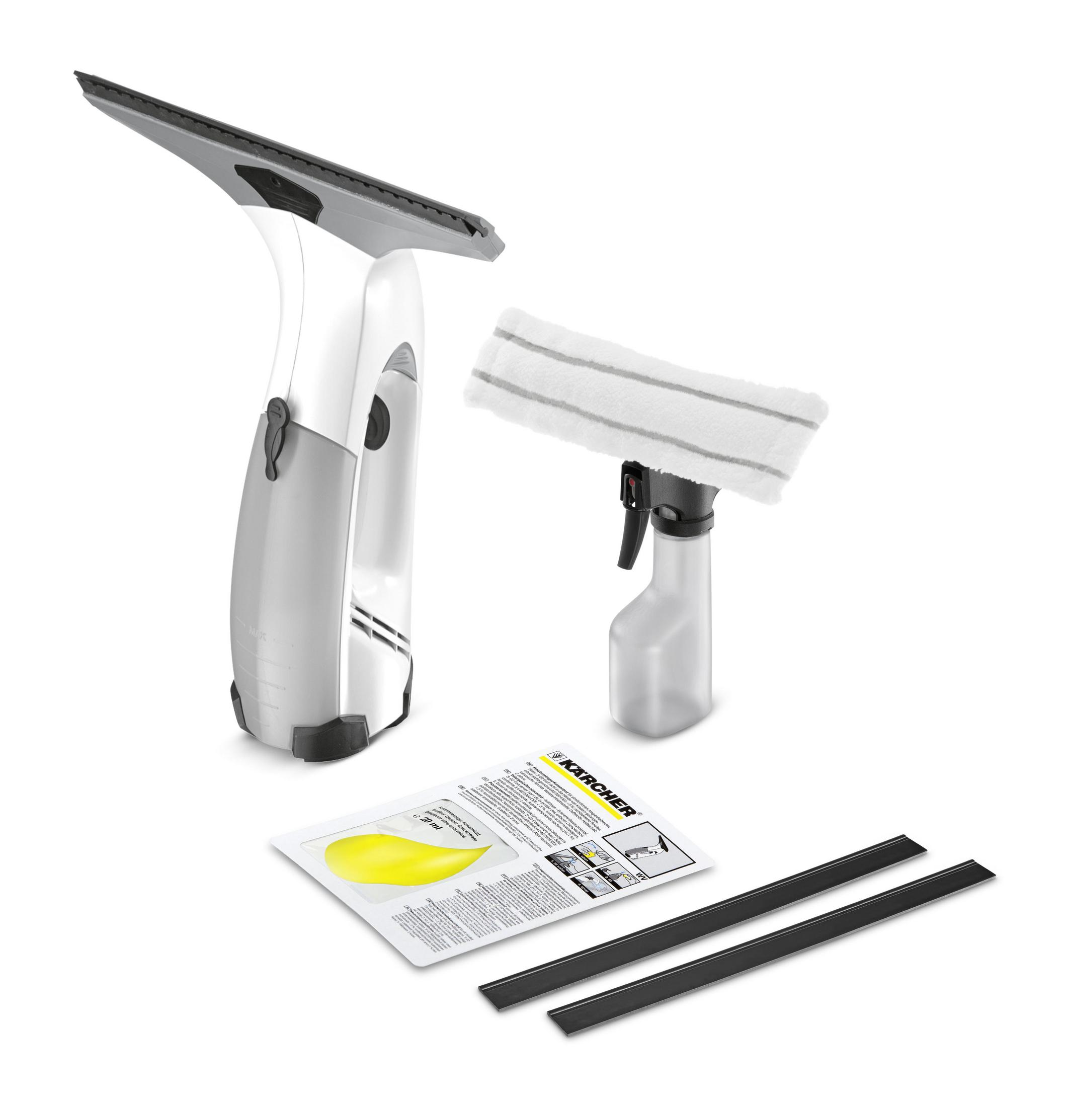 Zestaw do czyszczenia okien z raklem i spryskiwaczem.