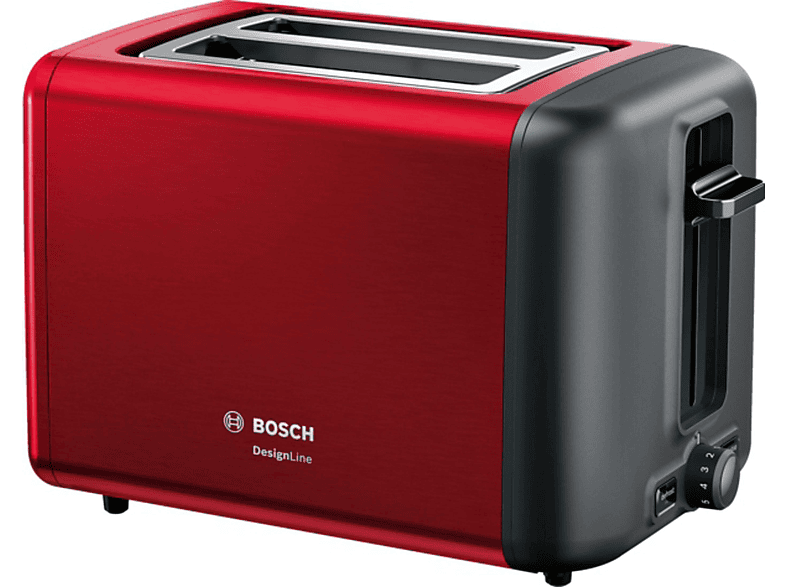 BOSCH TAT 3 P 424 EDELSTAHL Toaster Rot/Schwarz (970 Watt, Schlitze: 2)
