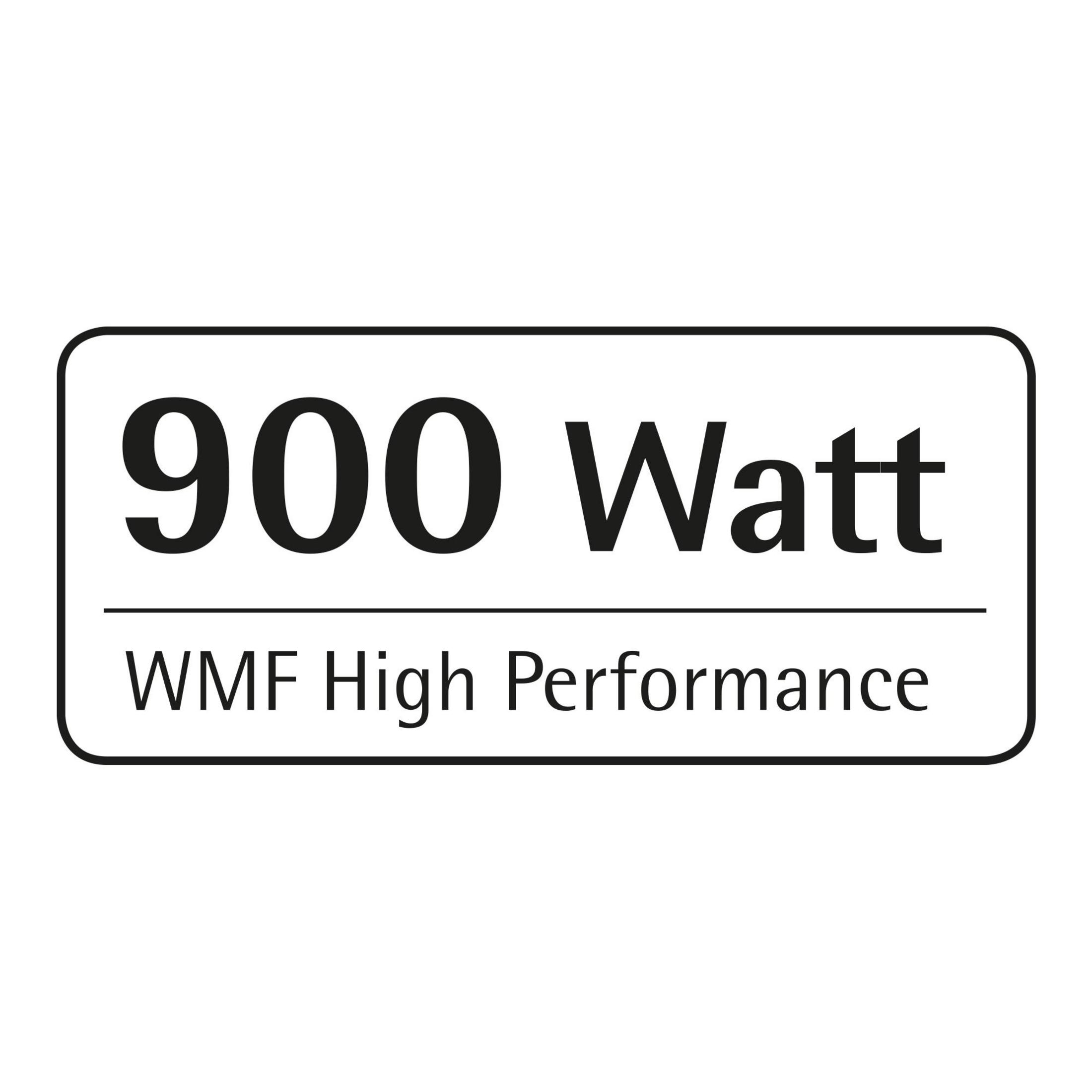 Czarno-biała etykieta z napisem: 900 Watt WMF High Performance.