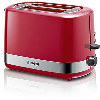 Tostadora - BOSCH TAT6A514, 800 W, 2 ranuras, 2 rebanadas, Rojo