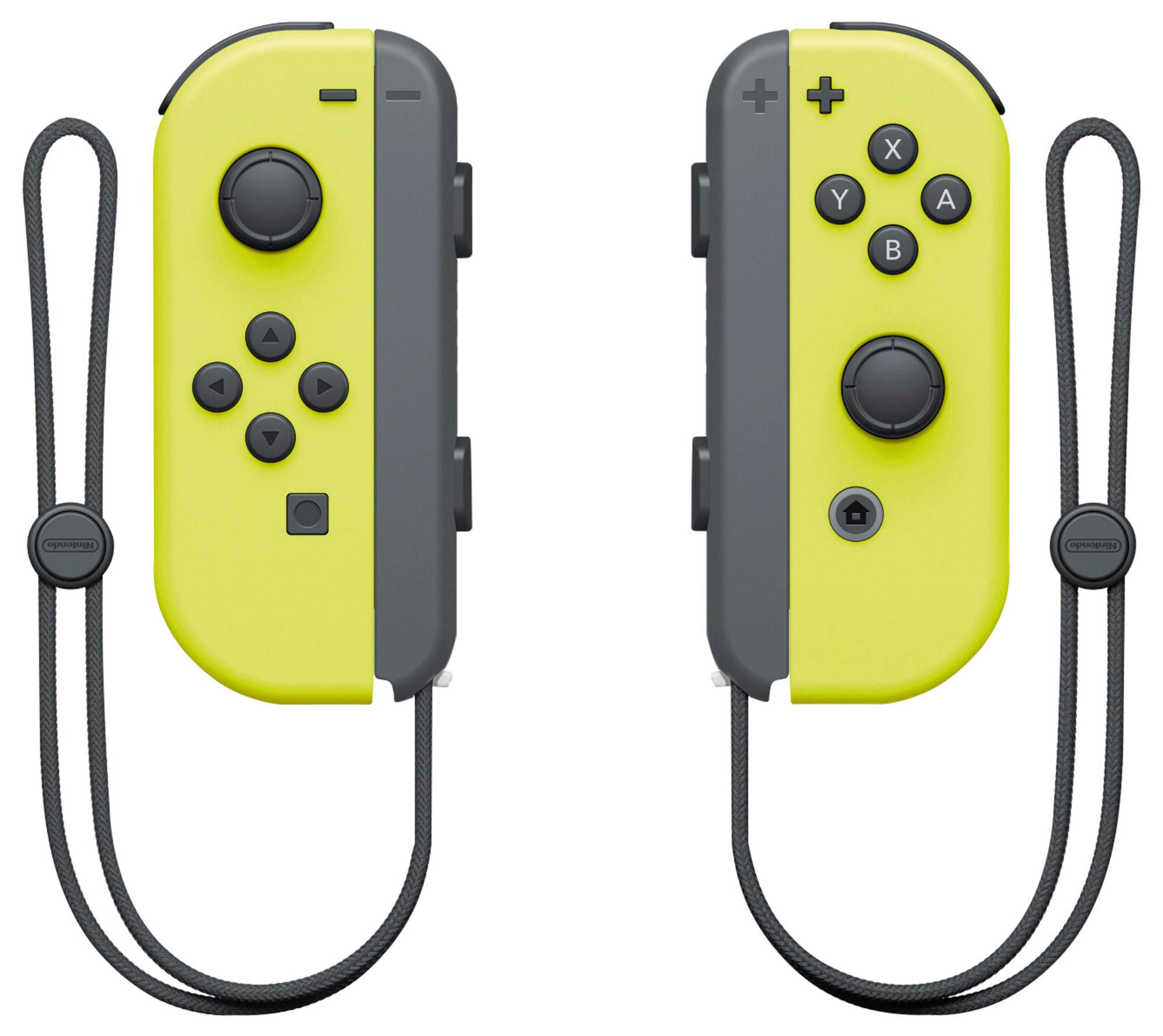 Gelbe und graue Joy-Con-Controller für Nintendo Switch mit Schlaufen.