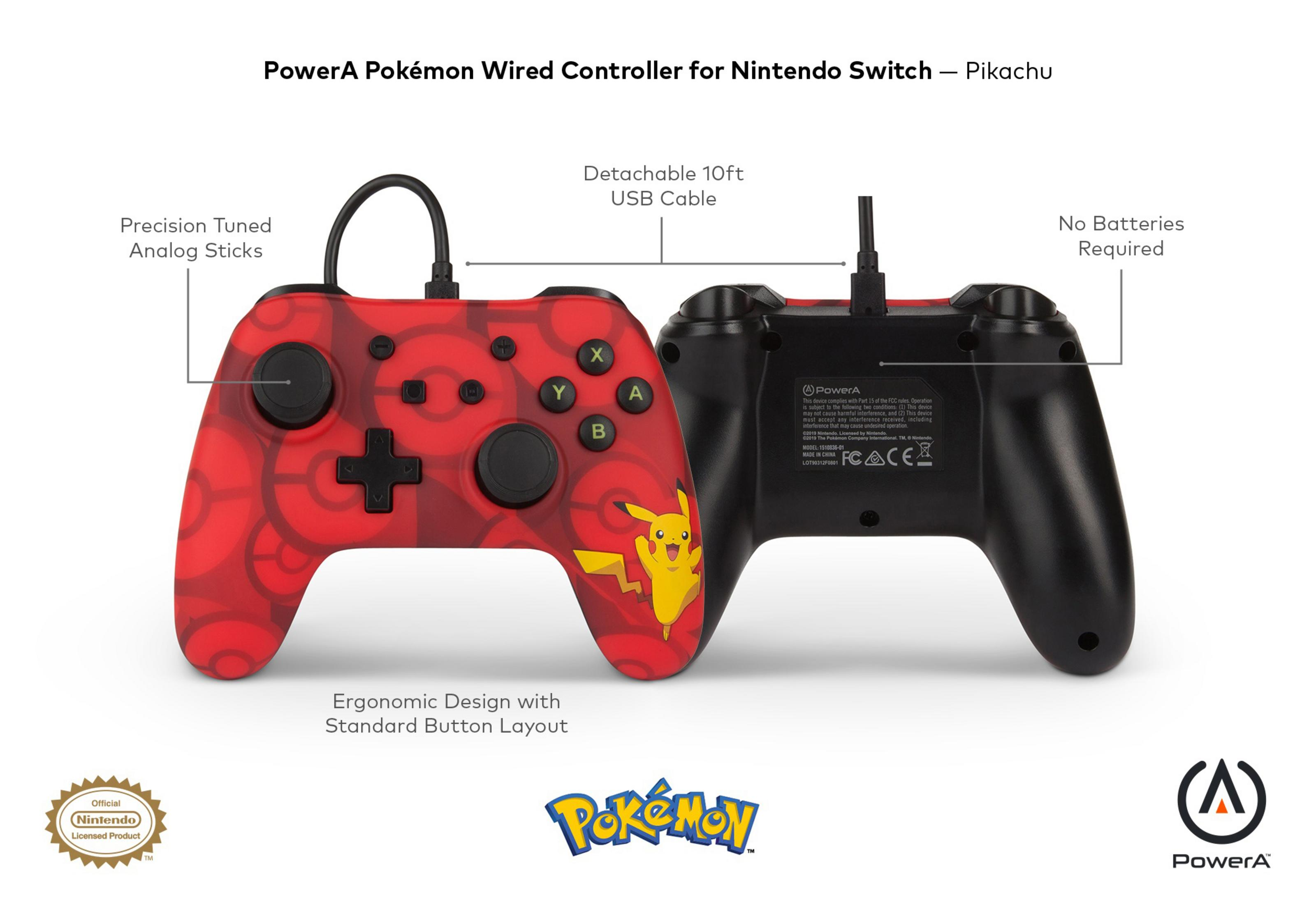 Czerwony kontroler przewodowy PowerA Pikachu dla Nintendo Switch.