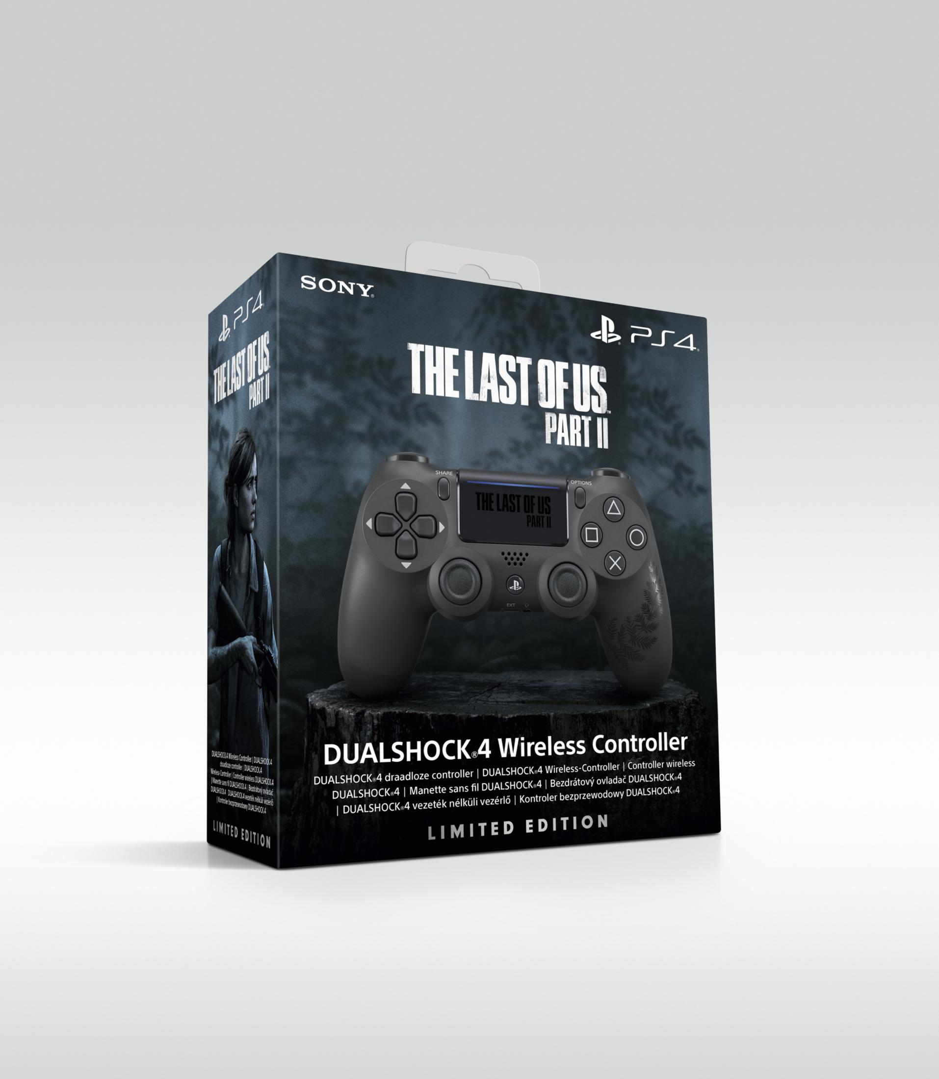 Eine Spielcontroller-Box für 'The Last of Us Part II'. Die Box zeigt den Controller auf einem Baumstumpf.
