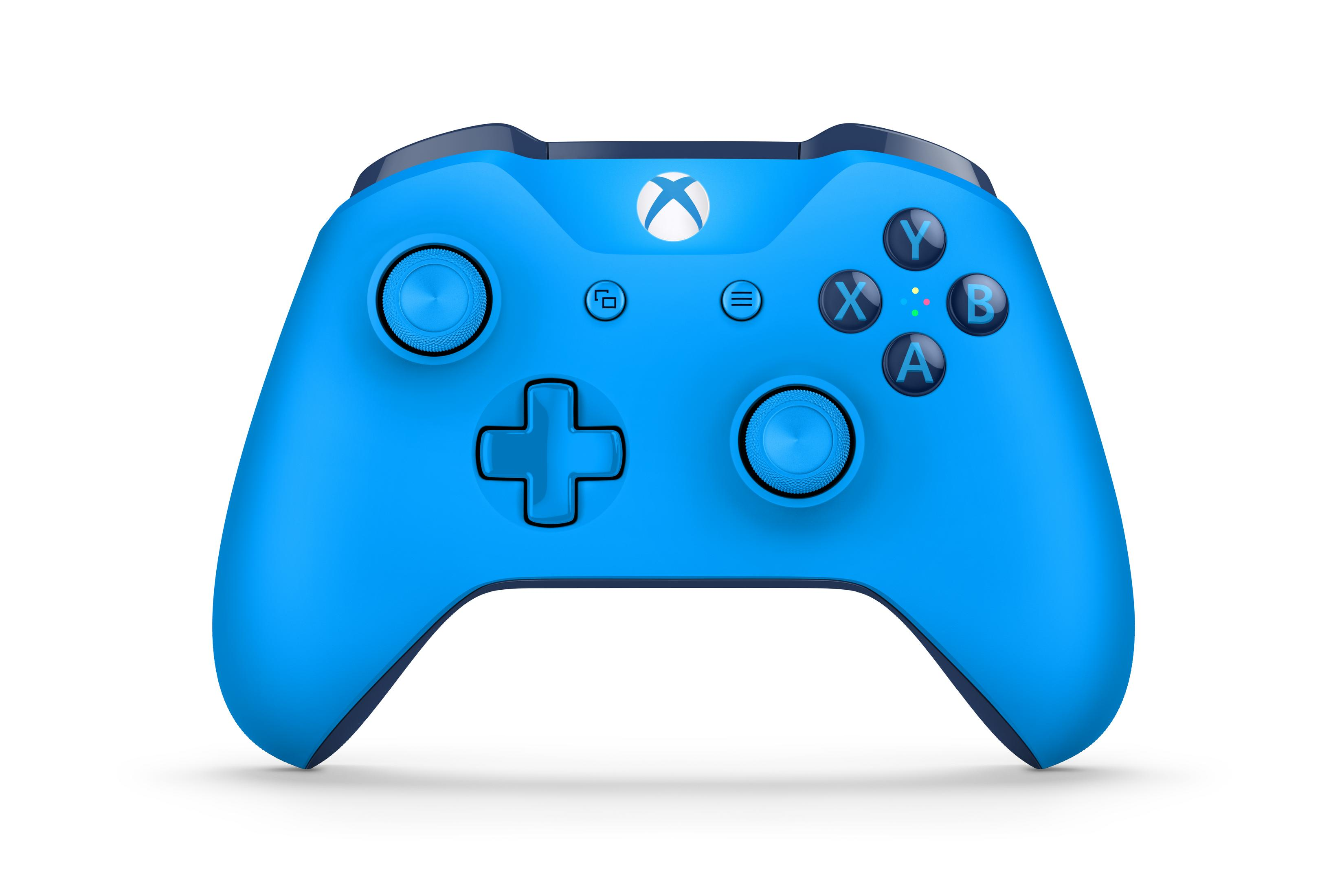 Blauer Xbox-Controller. Die Tasten umfassen A, B, X, Y und ein Richtungspad.