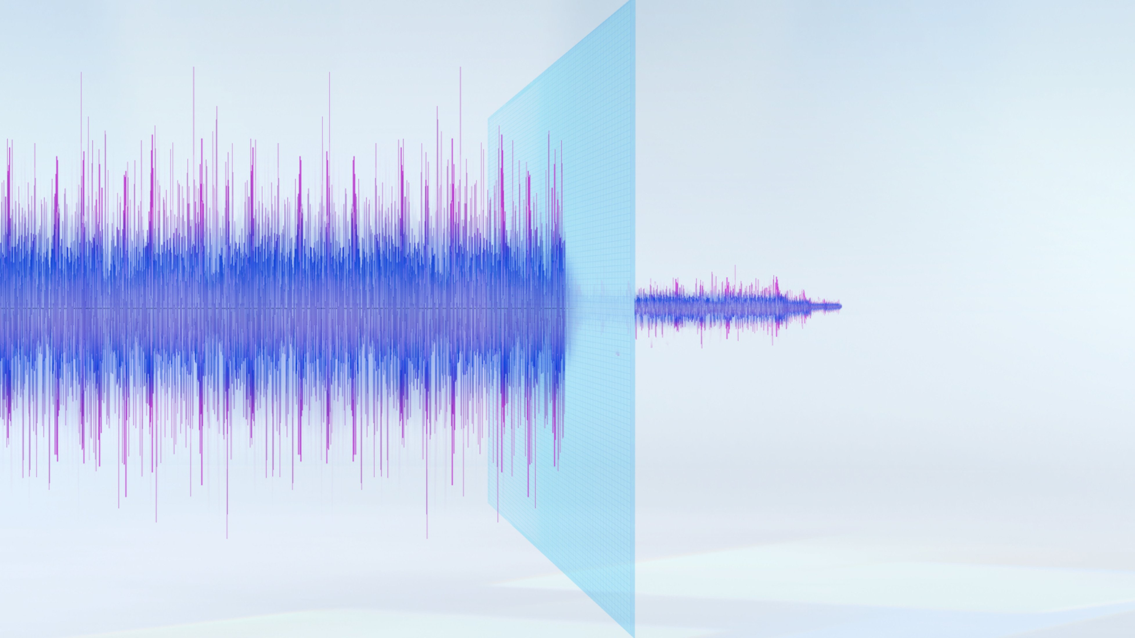Abstrakcyjna wizualizacja fali dźwiękowej, niebieski i fioletowy.