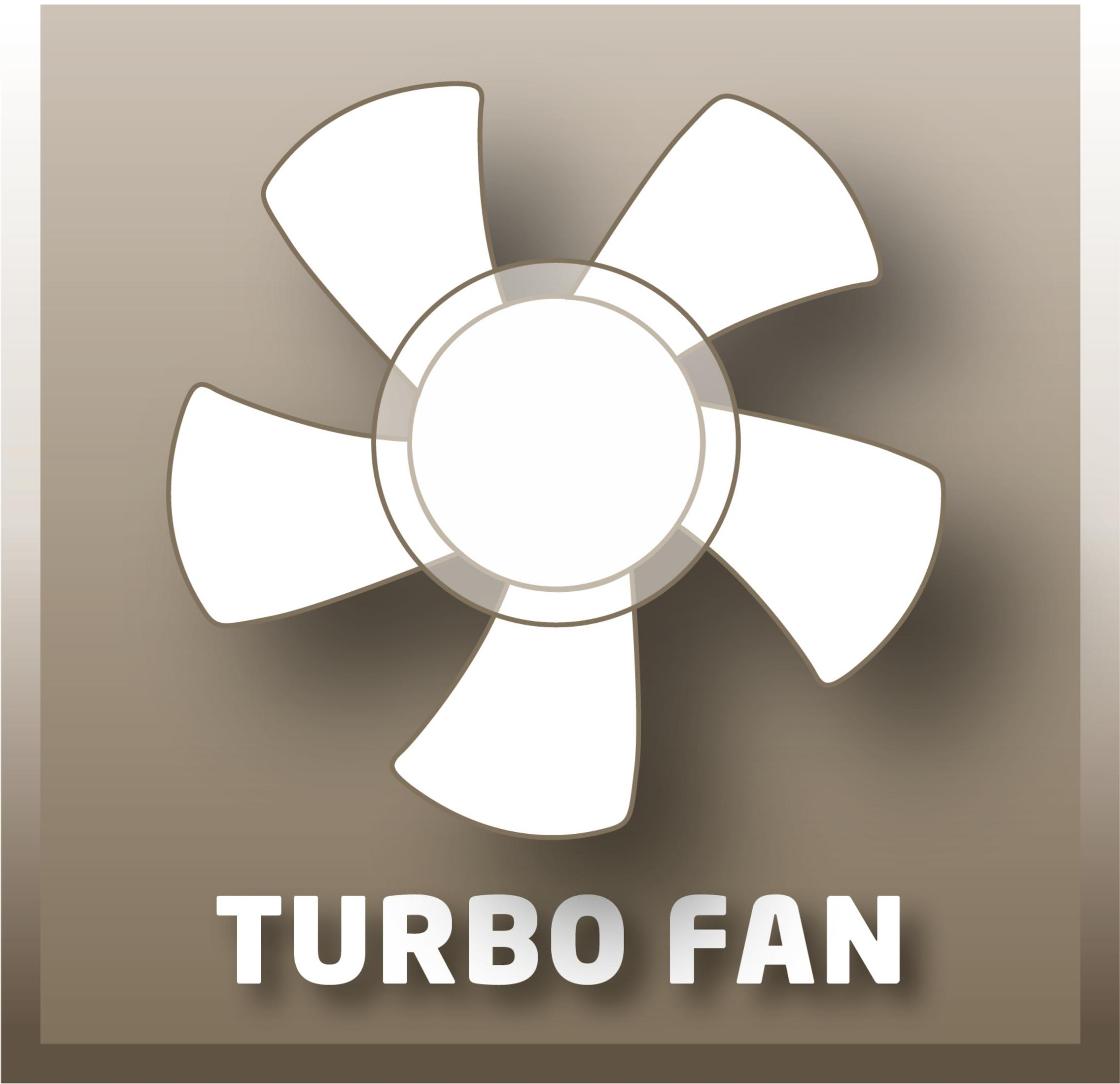 Un grafico di un ventilatore turbo bianco con un'ombra su sfondo marrone.