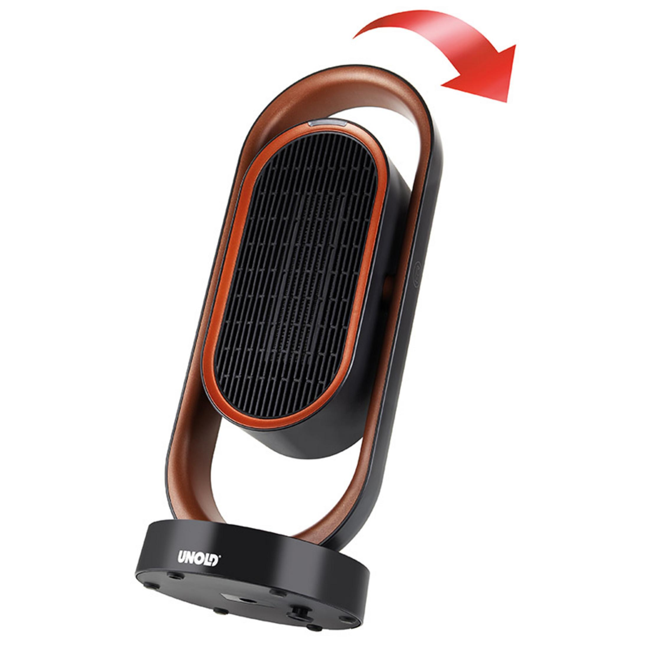 Czarny i brązowy grzejnik z uchwytem i strzałką wskazującą ruch.