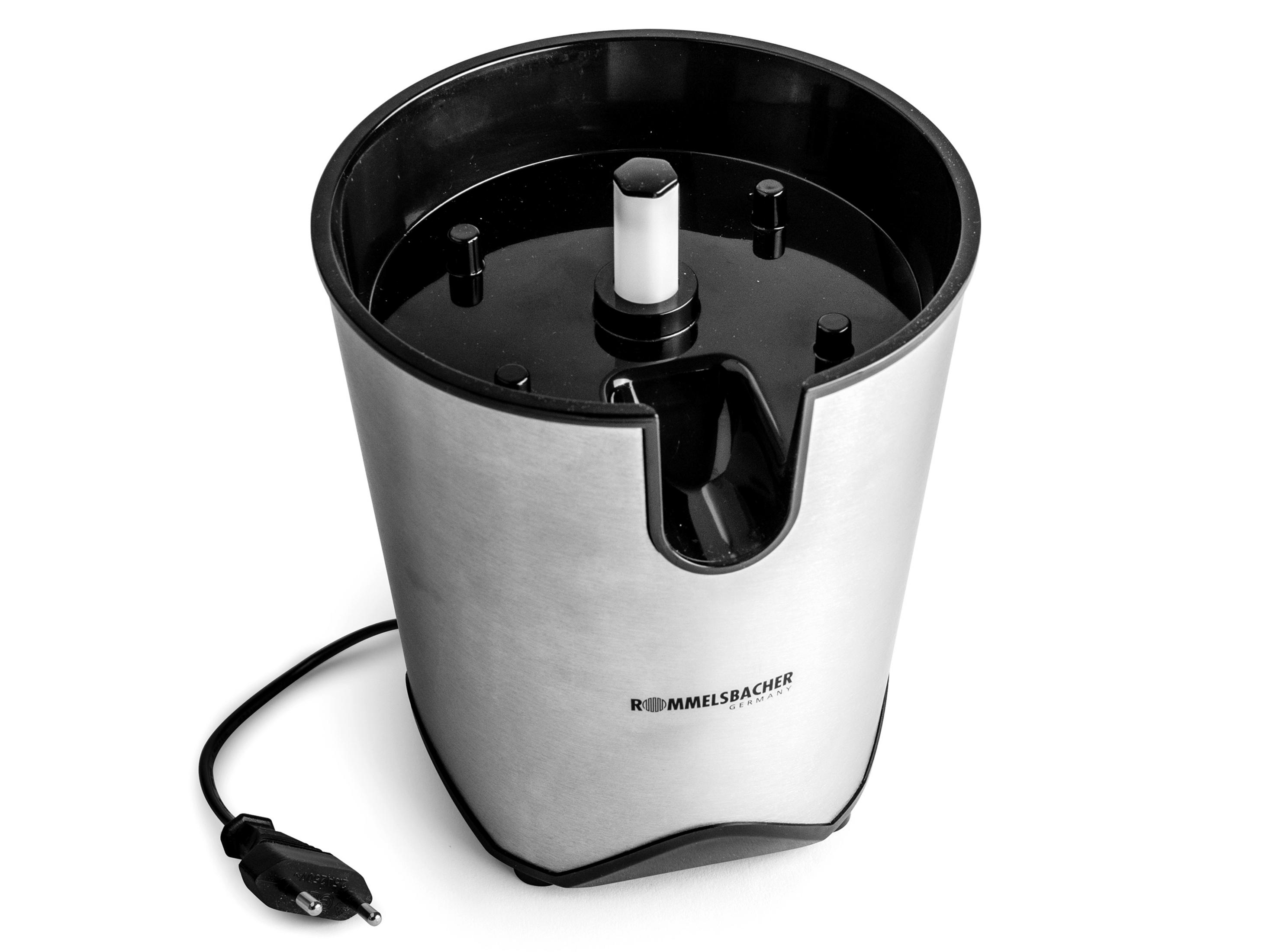 Stainless steel kitchen gadget, top view, with a black inner part.