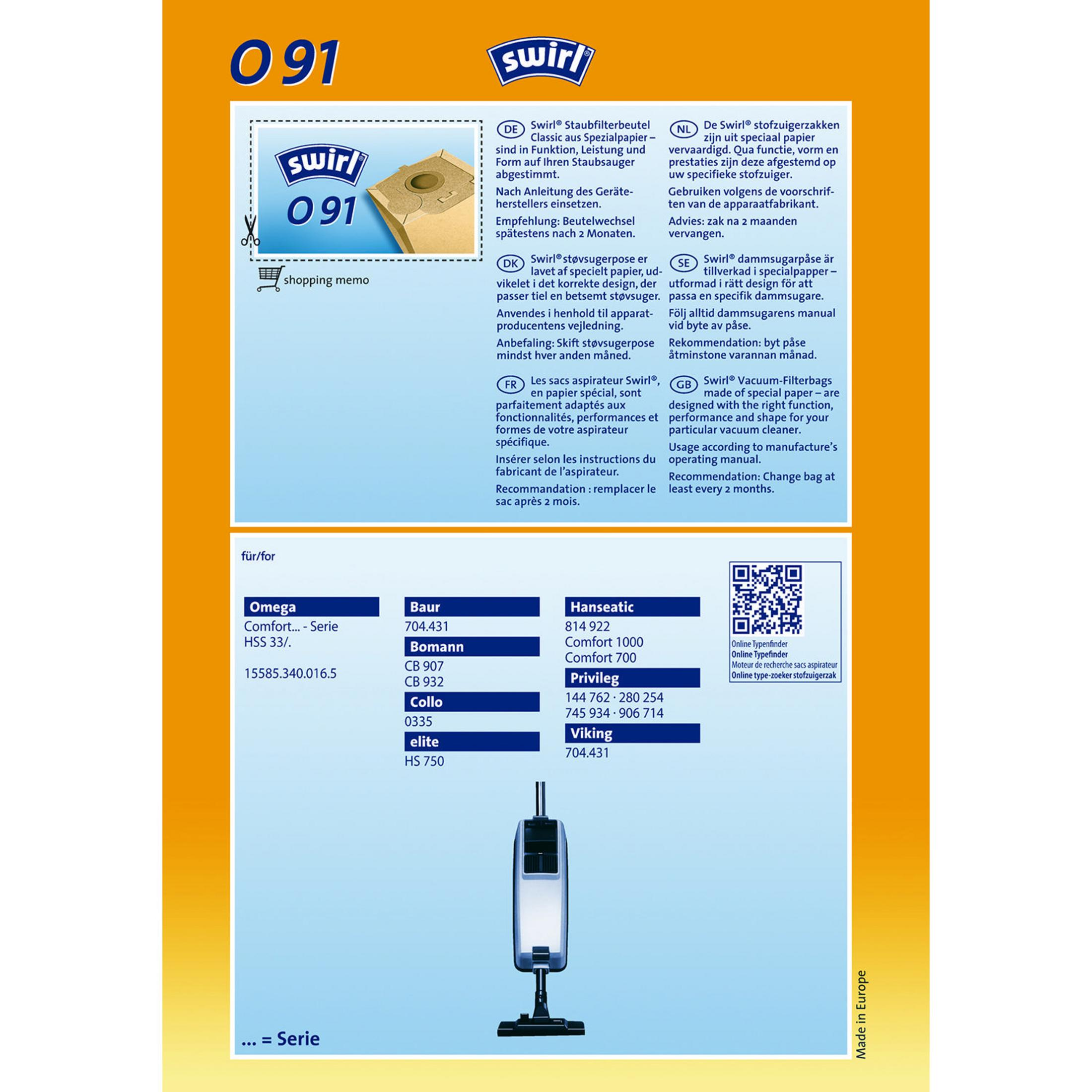 SWIRL 91 Staubsaugerbeutel STAUBBEUTEL O 133291