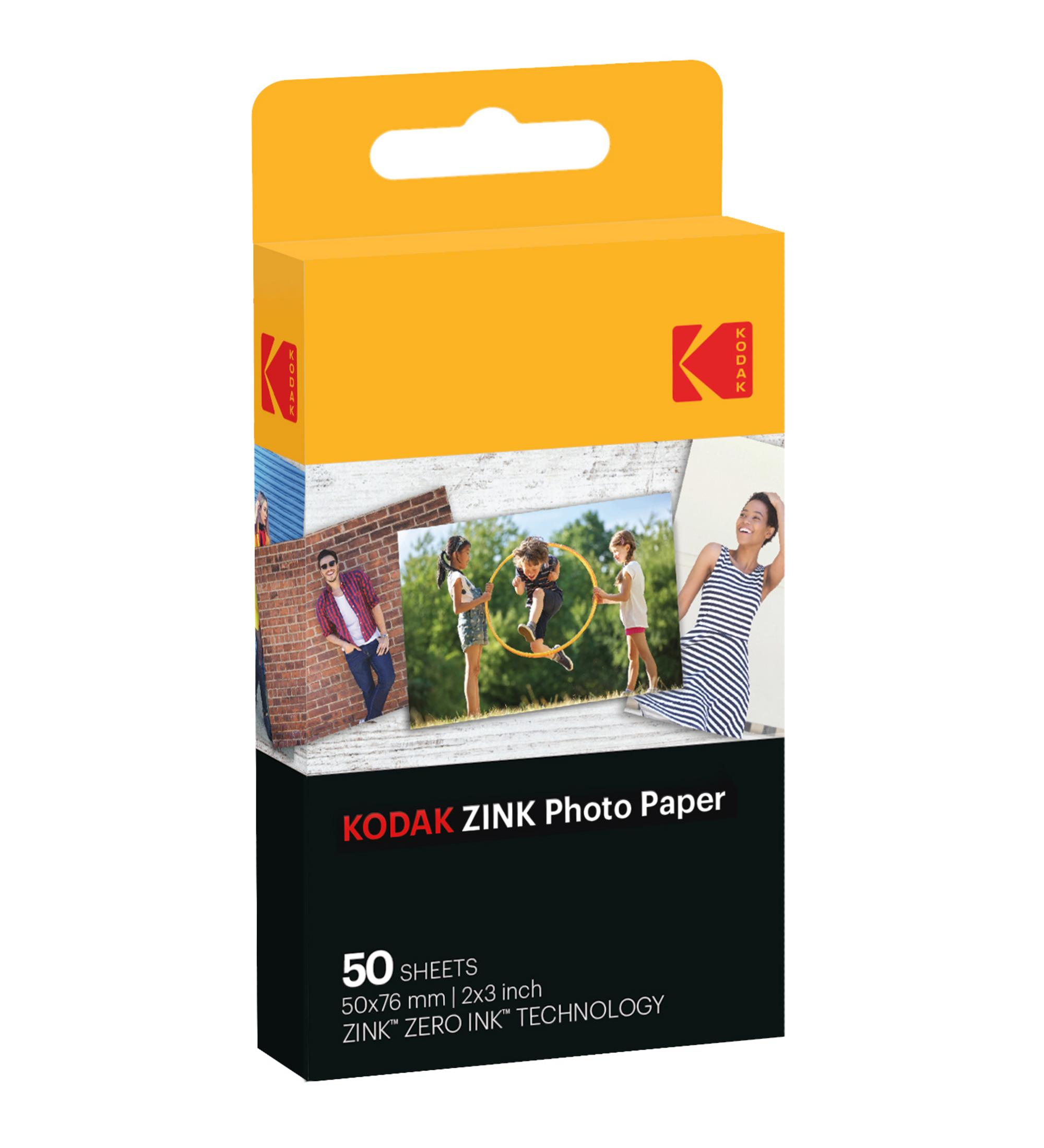 Kodak ZINK Fotopapier-Box mit Fotos von Menschen.