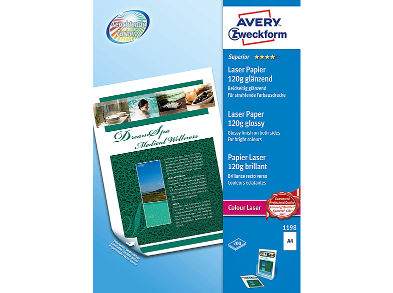 AVERY ZWECKFORM 1198 A4 200BL. 120GR.COLOR LASER Colour Laser Papier 210 x 297 mm 210 x 297 mm mm A4 200 Blatt