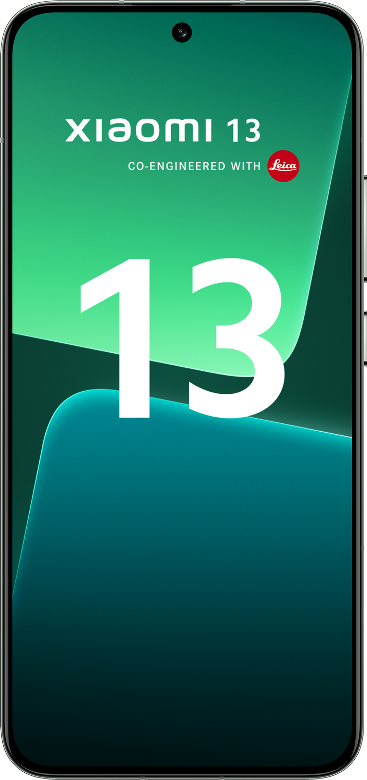 Un smartphone avec un grand écran affichant le texte 'Xiaomi 13' et un logo Leica.