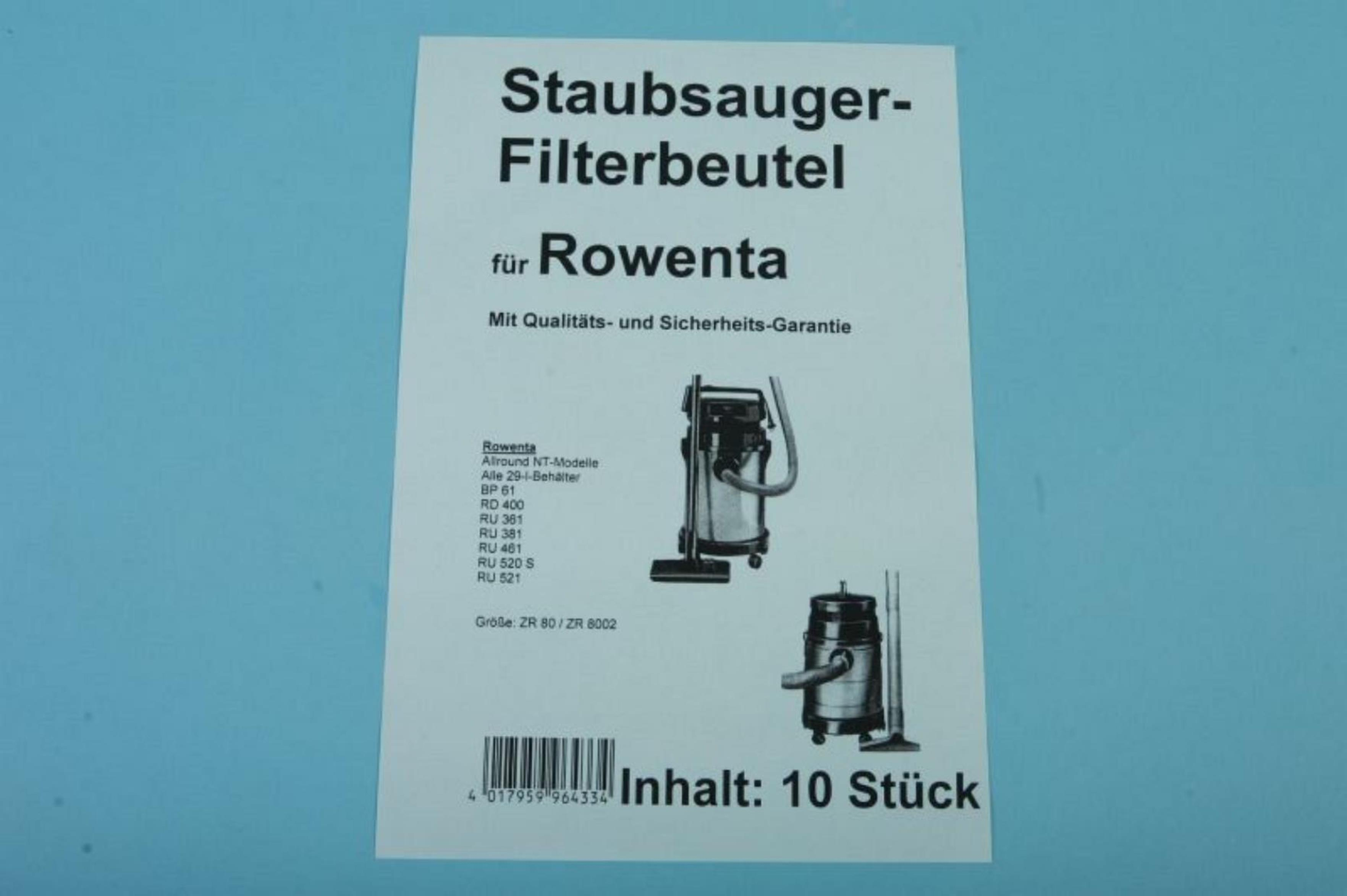 Papier mit Text über Staubsaugerbeutel, auf blauem Hintergrund.
