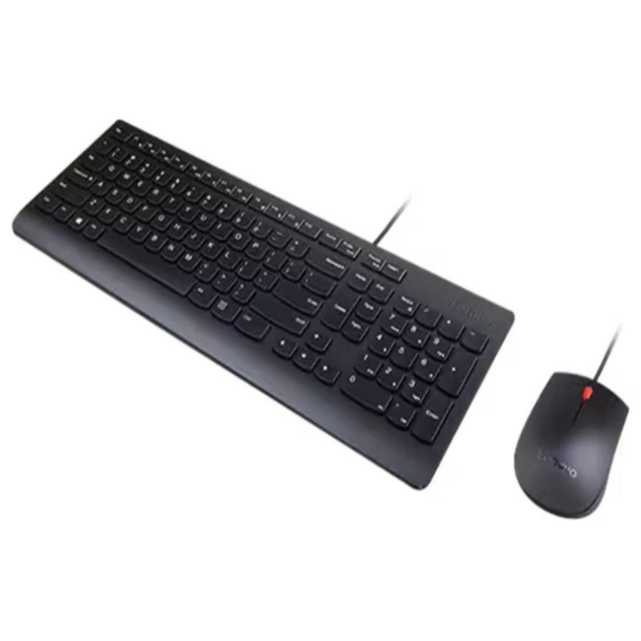 Schwarze Tastatur mit Tasten und eine schwarze Maus mit roter Anzeige.