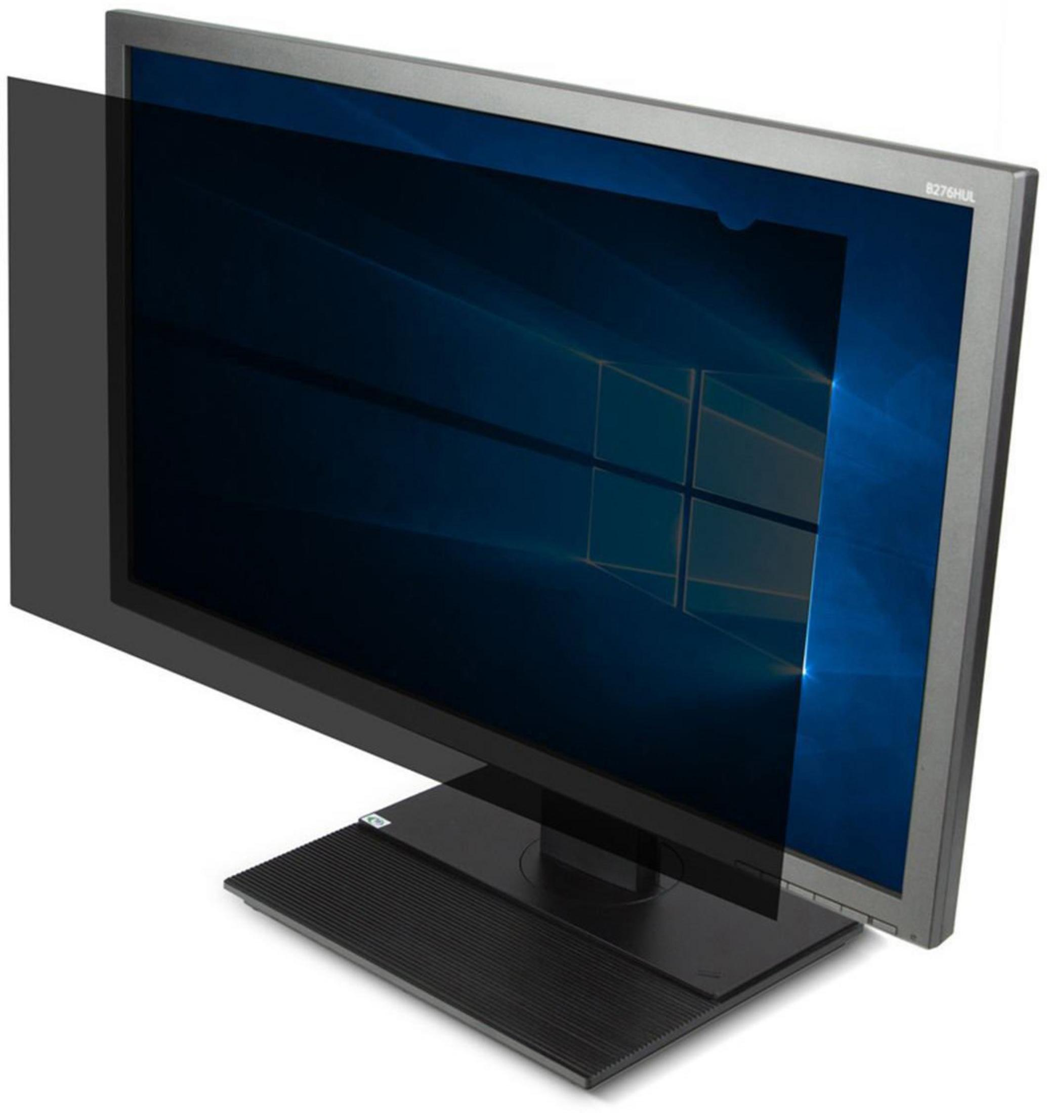Écran d'ordinateur avec filtre de confidentialité, vue en angle, montrant Windows.