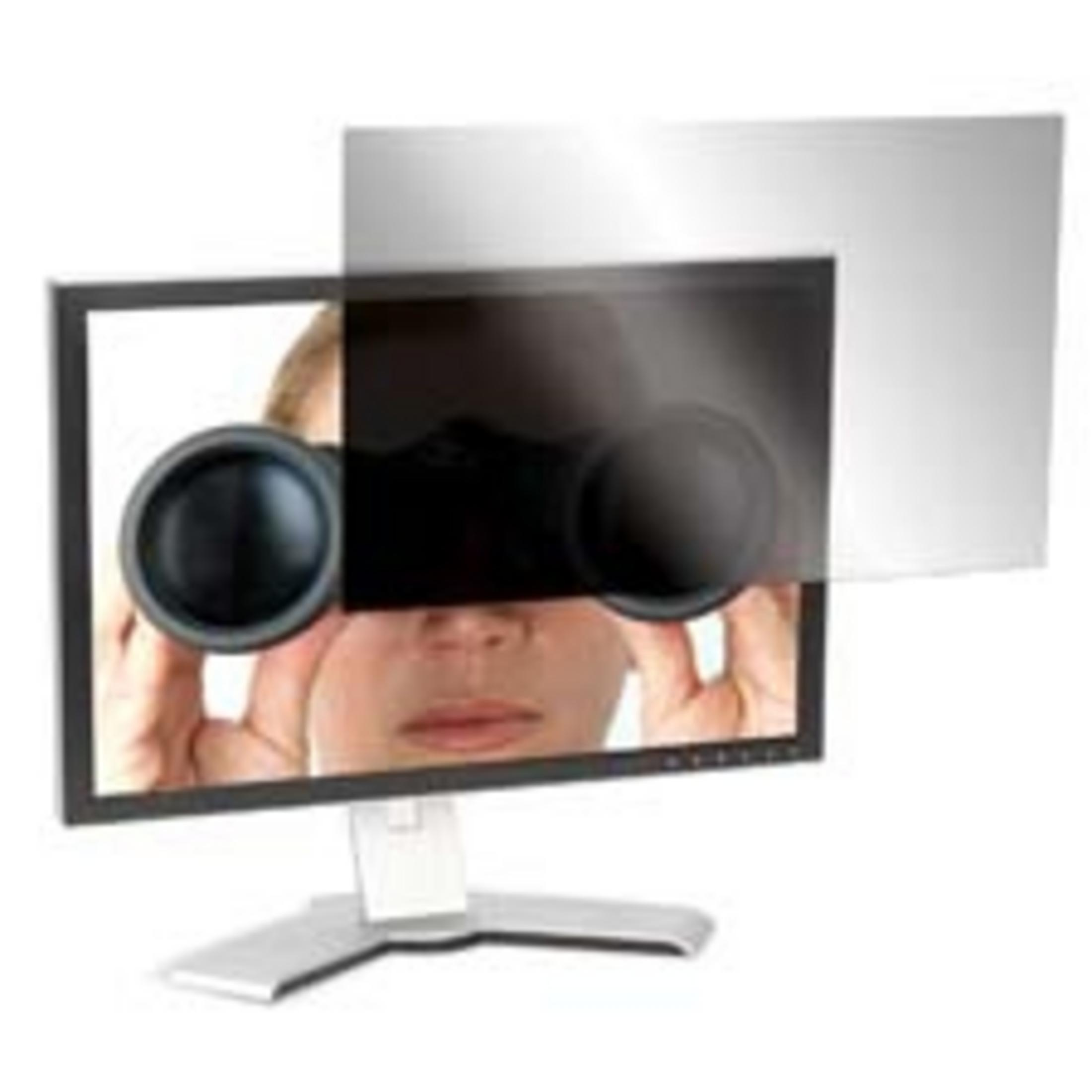 Monitor del computer con schermo privacy, una persona guarda attraverso.