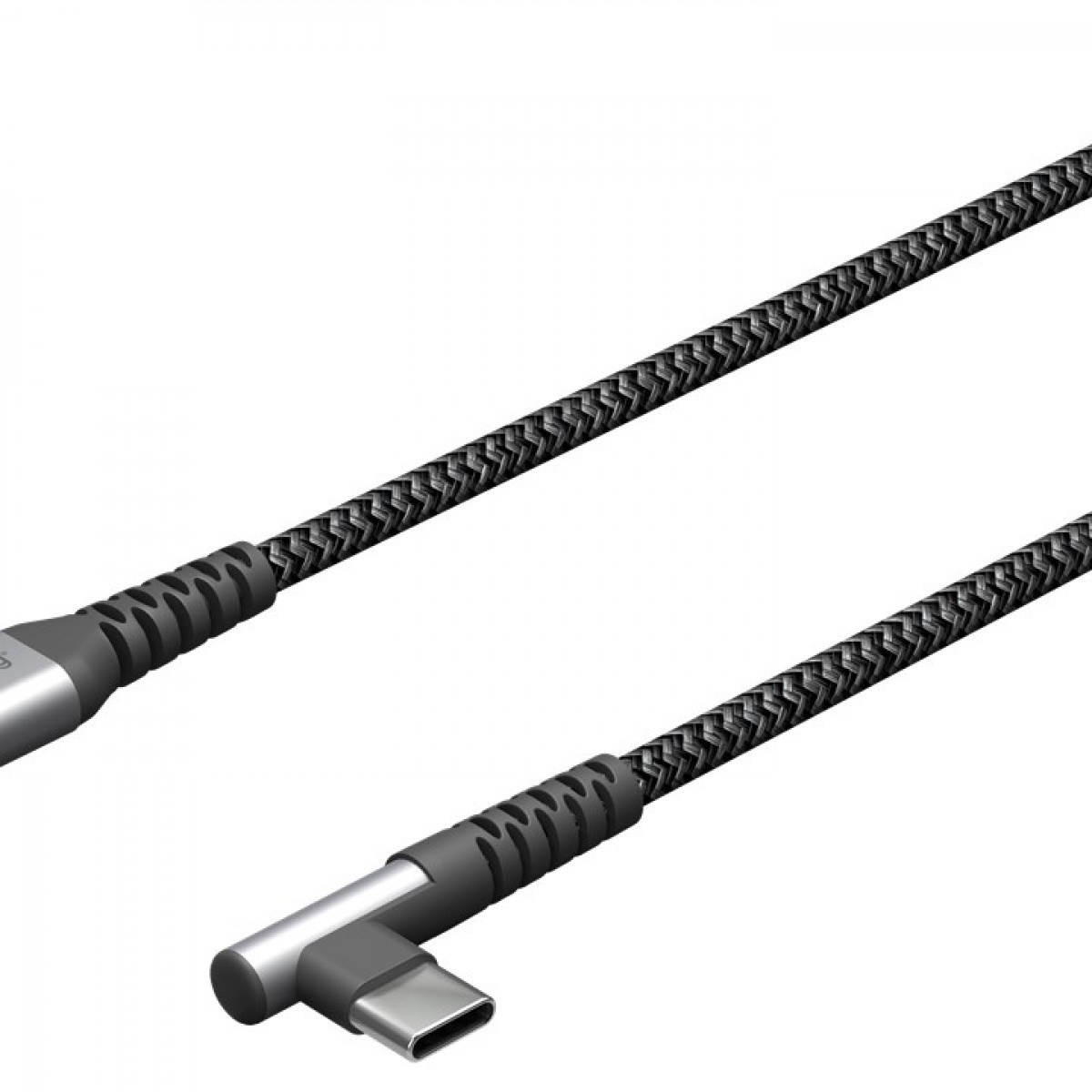 Braided USB-C cable with a 90-degree connector.