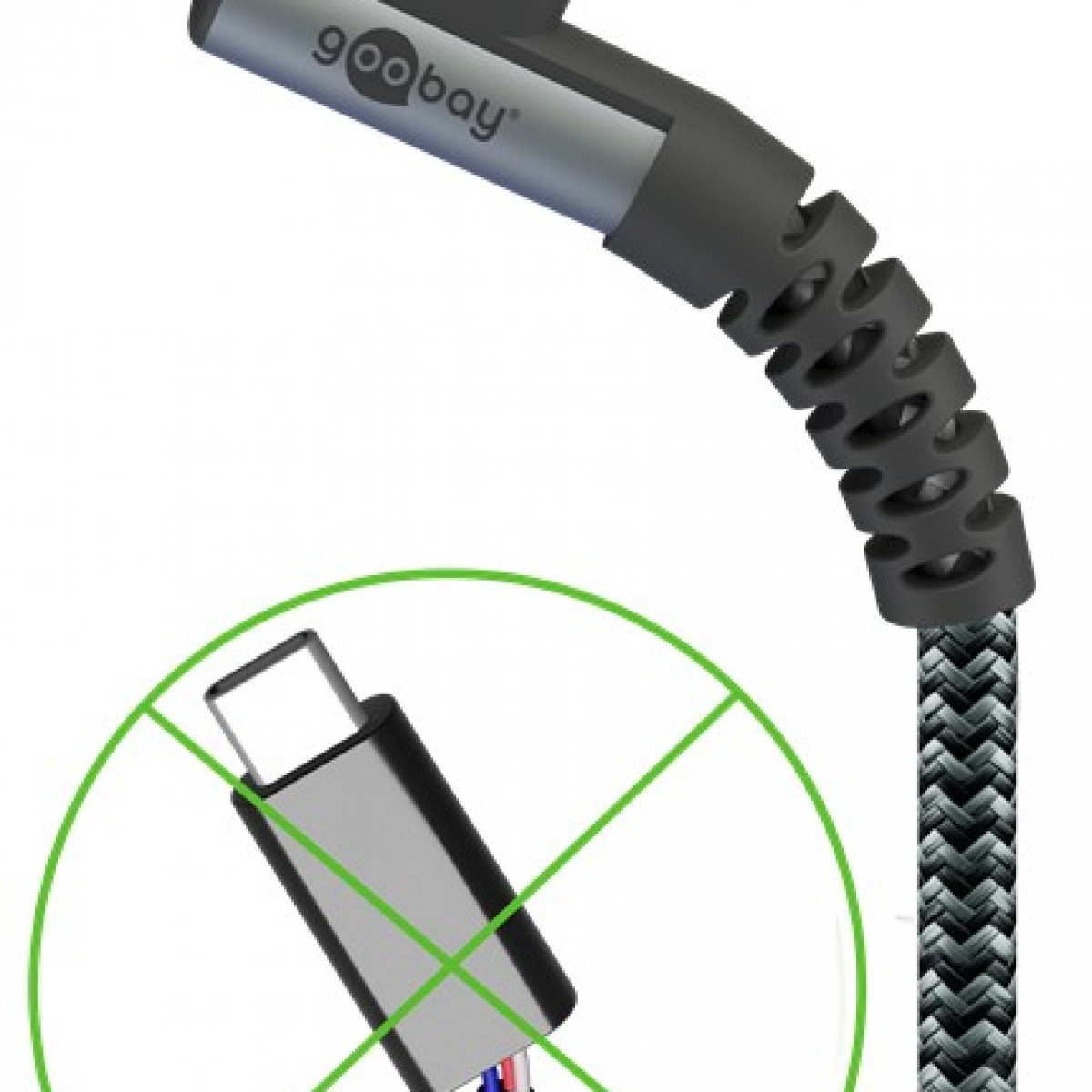 GOOBAY USB-C™-auf-USB-C™-Textilkabel mit Metallsteckern (spacegrau/silber), Textilkabel 9