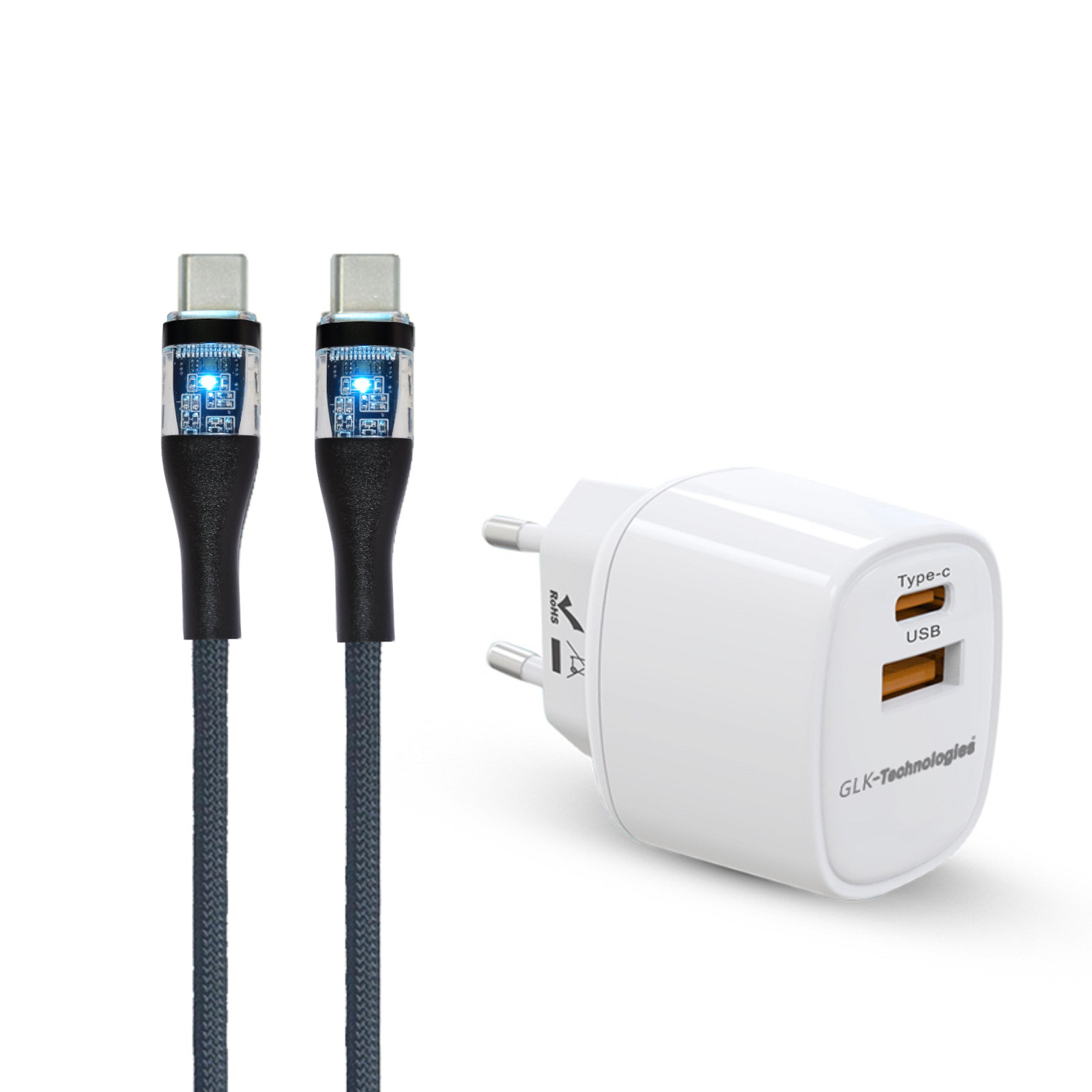 GLK-TECHNOLOGIES 33W 2-Port USB/USB-C C Xiaomi, Apple, Kabel USB 1M PLUS, Huawei, charger White ect., Samsung, iPhone, inkl. HTC, ONE White