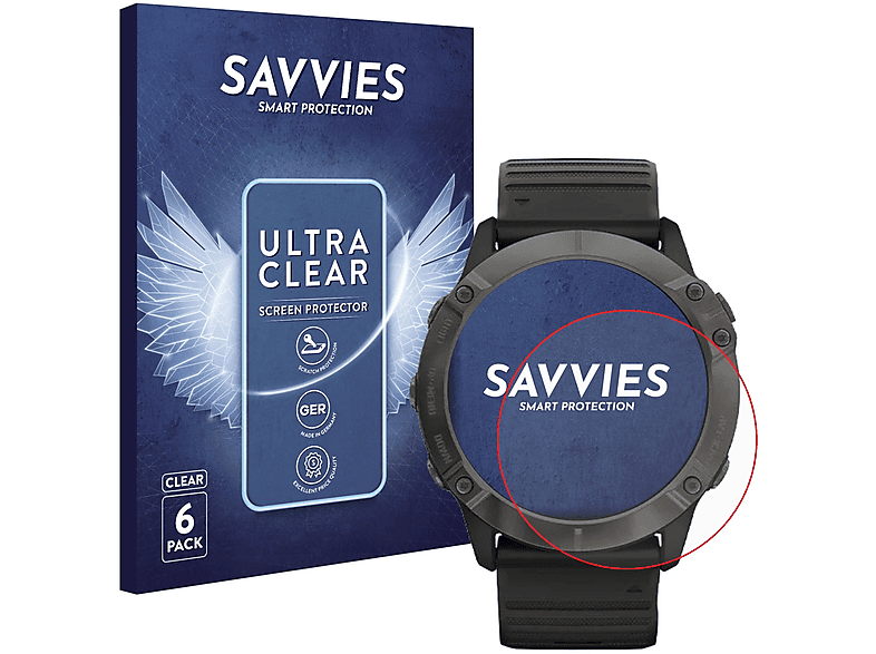 SAVVIES 6x klare Schutzfolie(für Garmin Fenix 6X Pro Solar) | Smartwatch Schutzfolien & Gläser