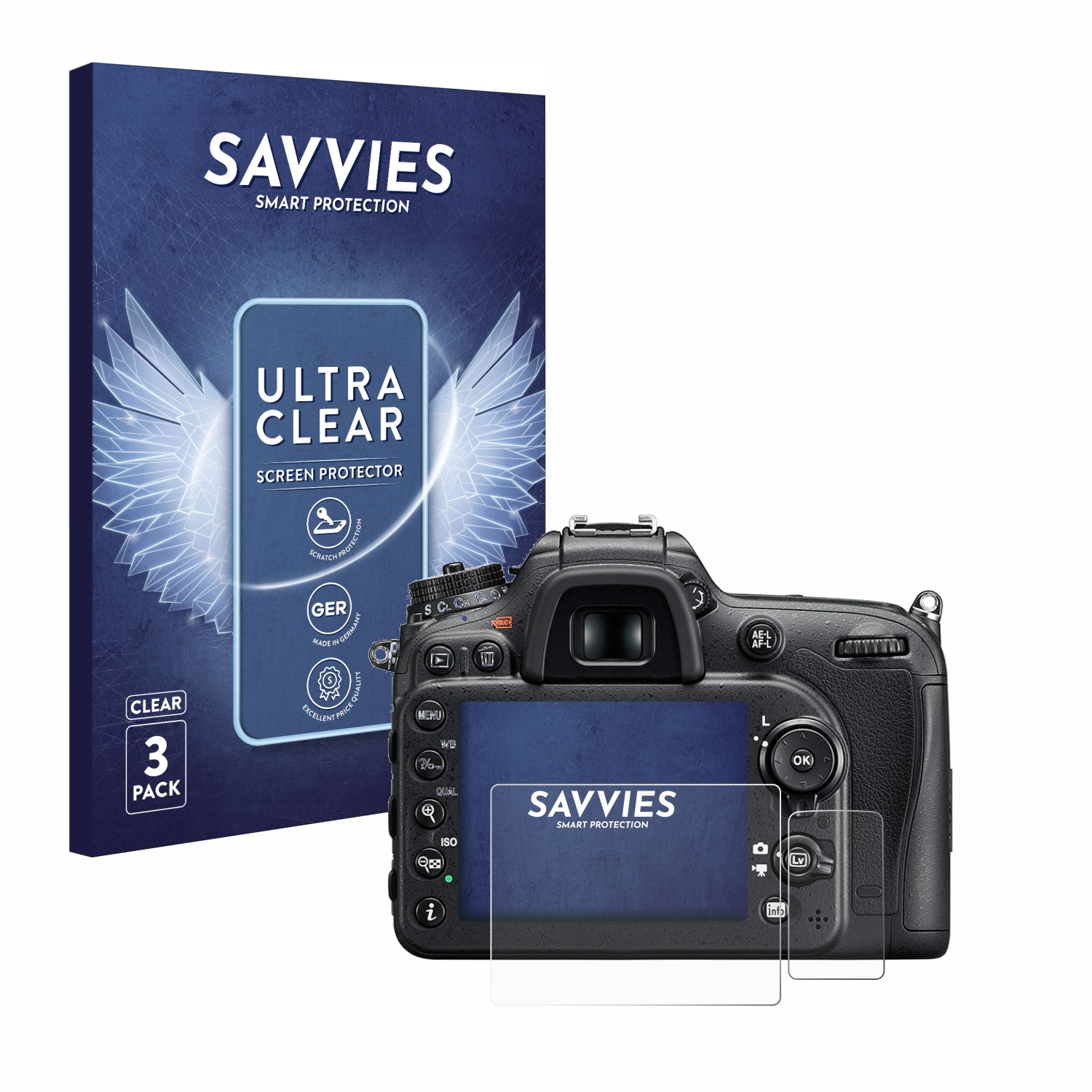 SAVVIES 6x klare Schutzfolie(für Nikon D7200)