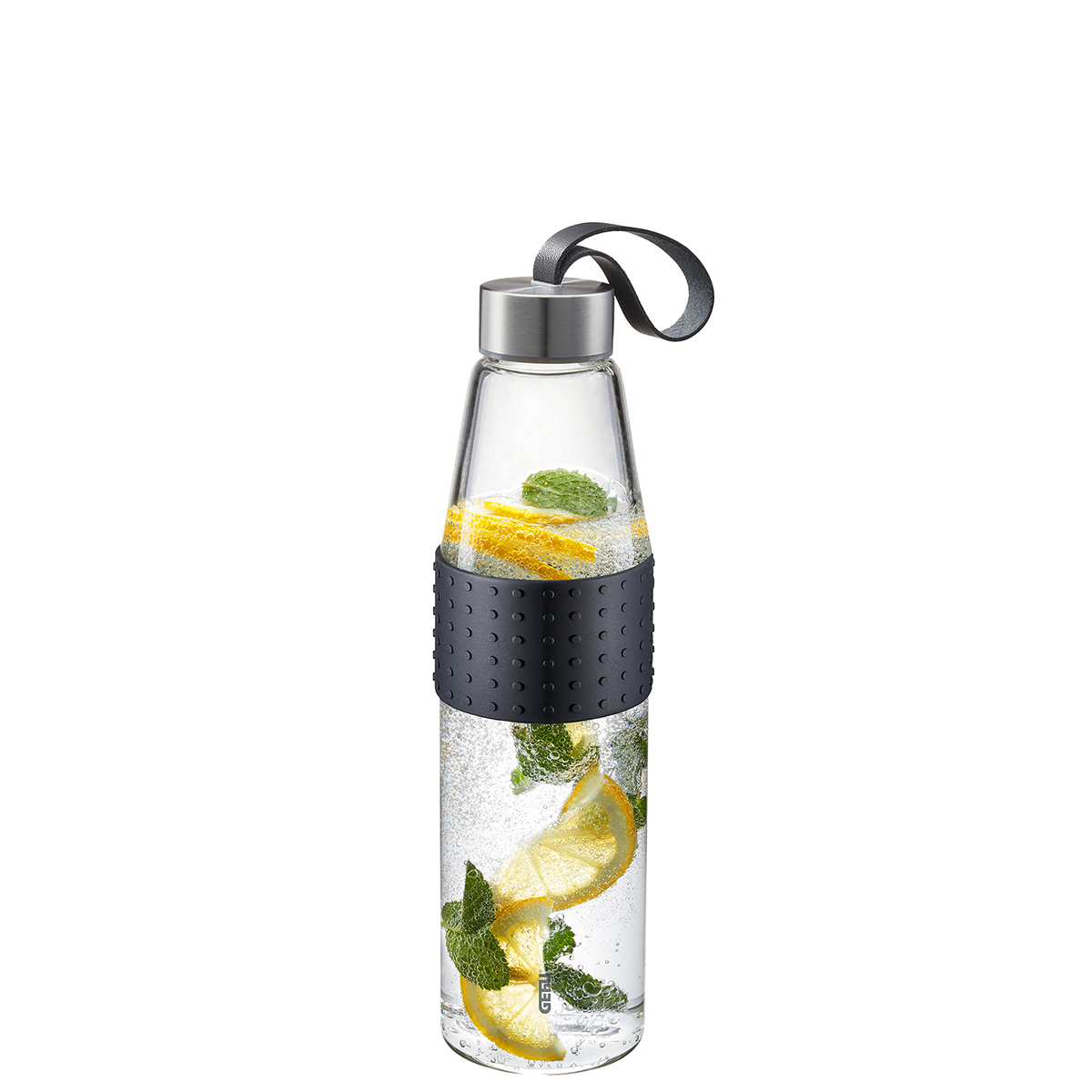 GEFU Edelstahl OLIMPIO Glastrinkflasche Flasche Trinkflasche Wasserflasche groß auslaufsicher