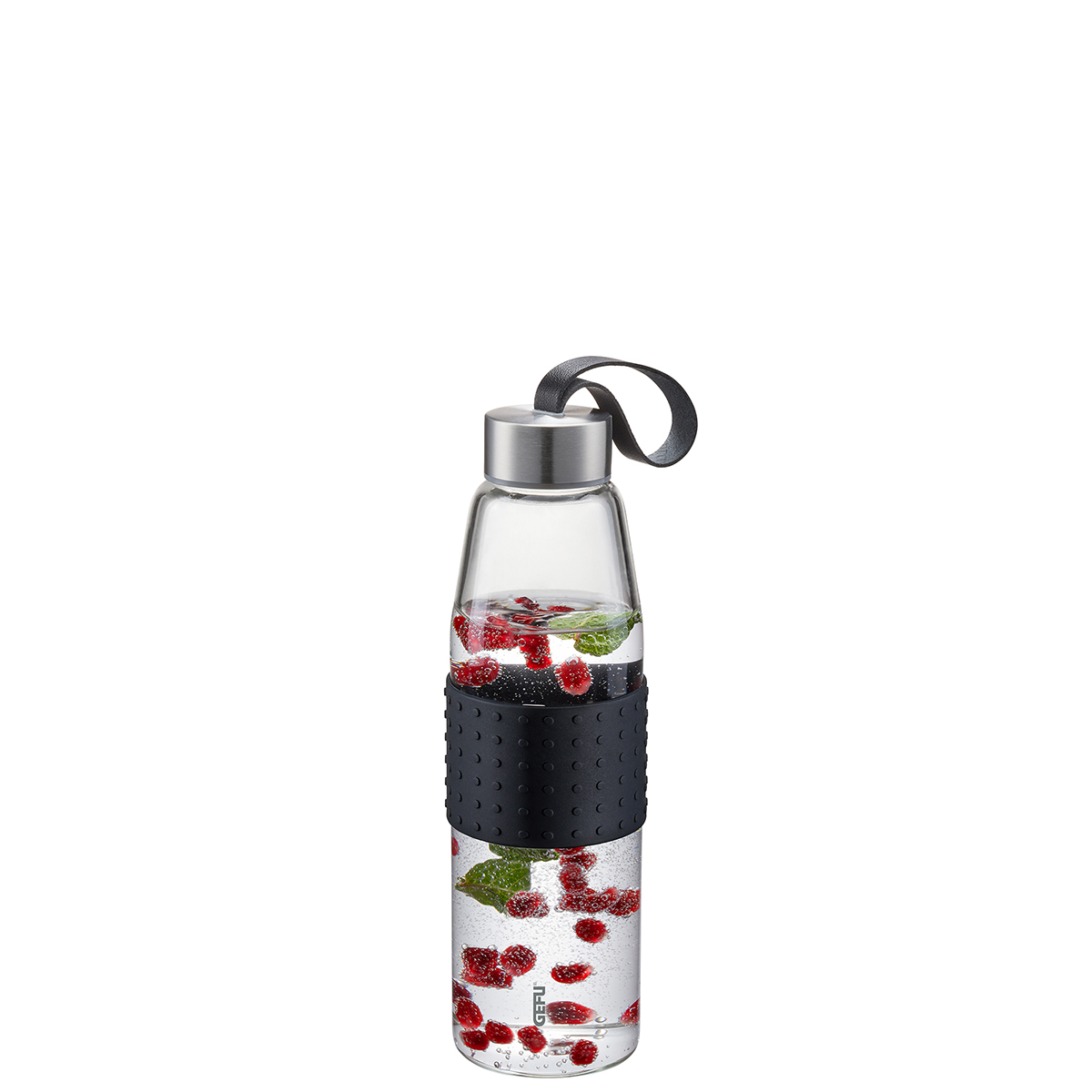 Wasserflasche OLIMPIO GEFU Flasche Glastrinkflasche klein Edelstahl Trinkflasche auslaufsicher