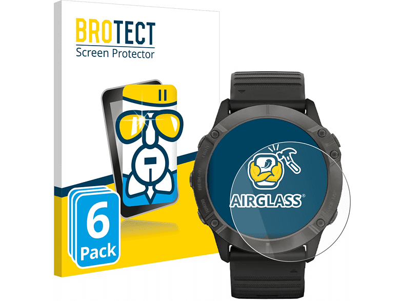 BROTECT 6x Airglass Garmin 6X Pro Fenix klare Solar) Schutzfolie(für