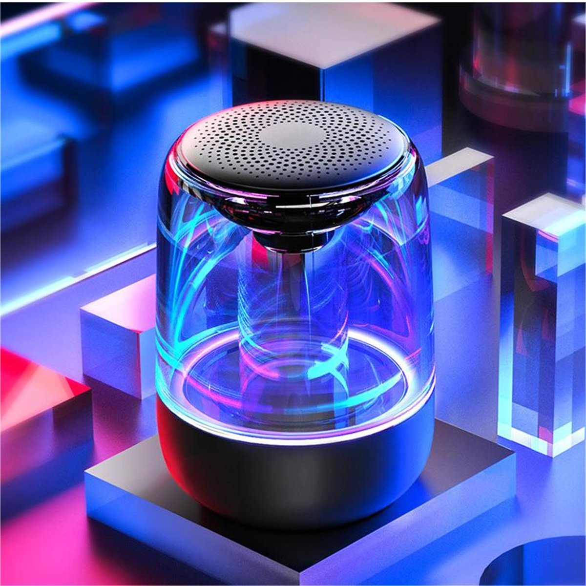 Bluetooth-Lautsprecher, Schwarz mit Auto-Umgebungslicht Farben sieben SYNTEK tragbares Bluetooth-Lautsprecher,