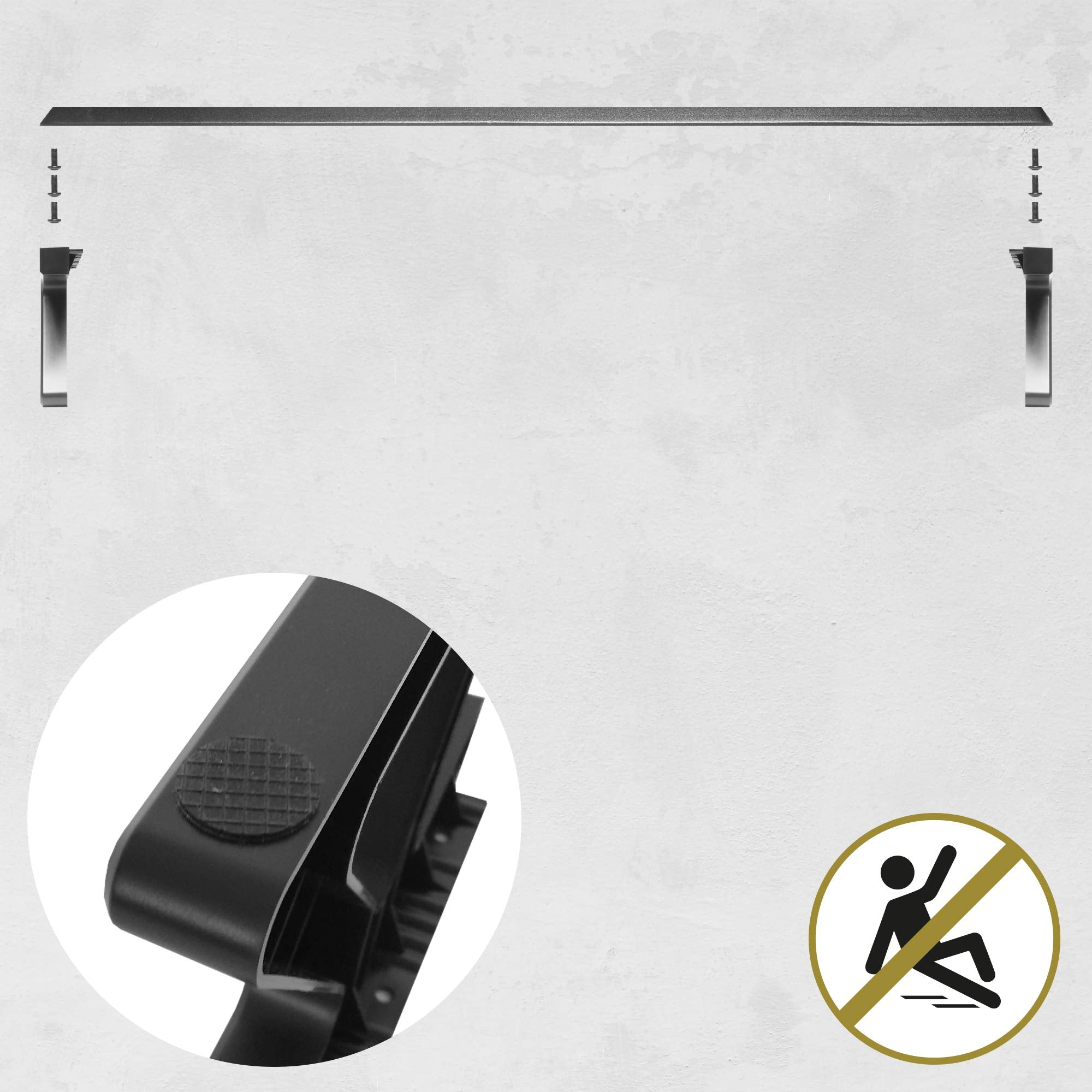 Nahaufnahme eines Anti-Rutsch-Aufklebers und Diagramm für Anti-Rutsch. Weiße Wand.
