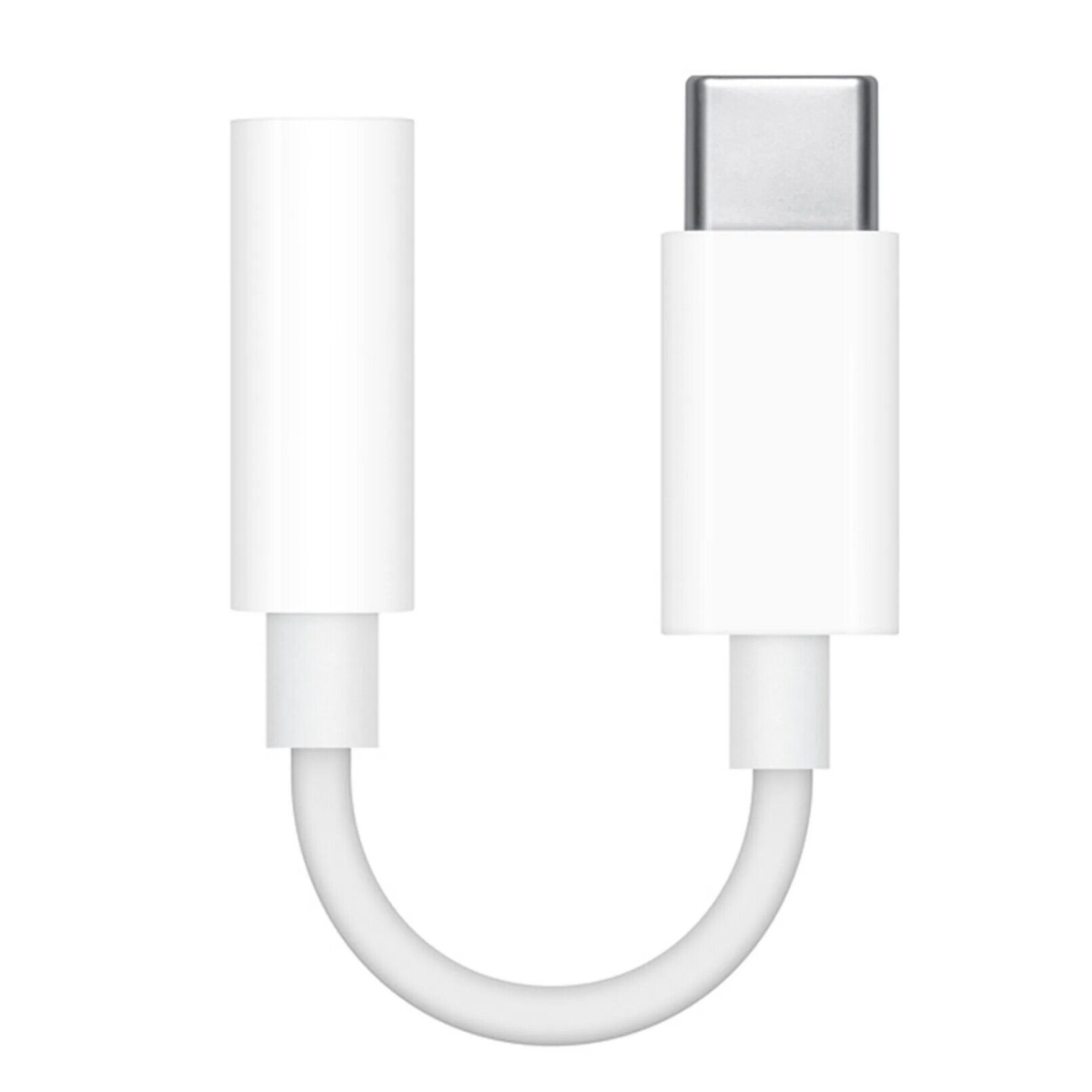 Weißes USB-C-zu-3,5-mm-Audioadapterkabel, U-förmig.