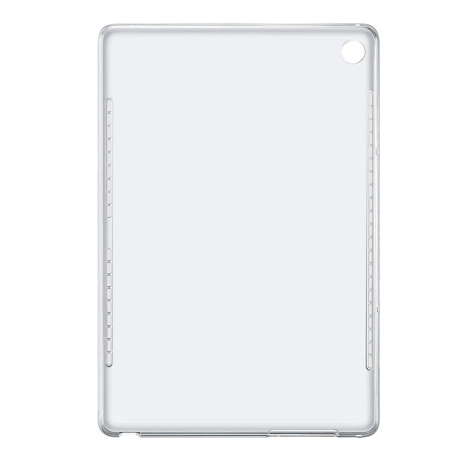 Eine transparente Tablethülle. Sie ist leer und transparent. Der Hintergrund ist weiß.