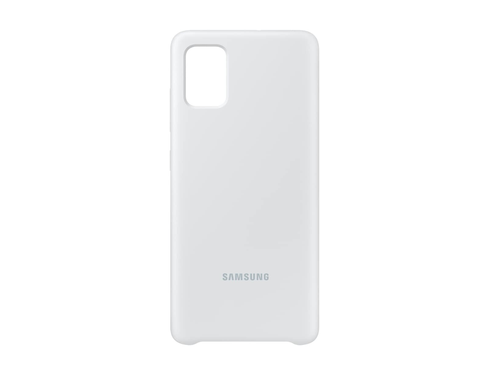 Weiße Samsung Handyhülle, Rückseite mit Kameraausschnitt zeigend.