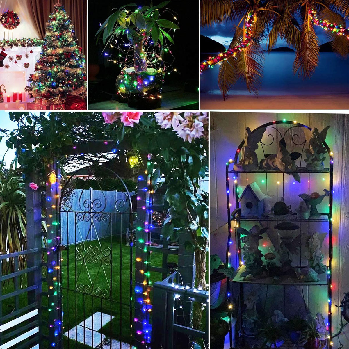 DEDOM Kupferdraht-Lichterkette, LED-Solarleuchten, 12m 100 Lichter Kupferdraht, Lichterkette Farbig aus Solar-Lichterketten