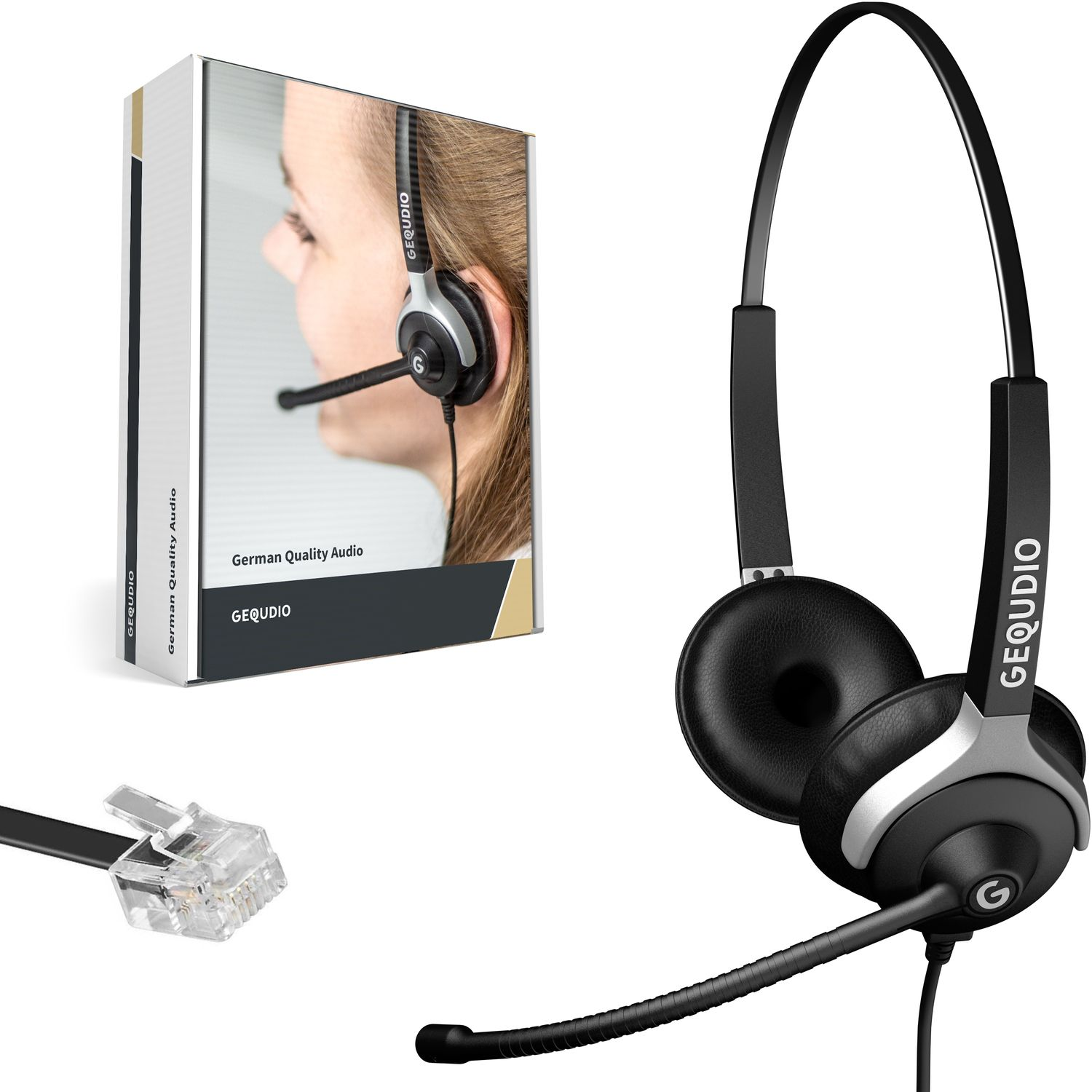 GEQUDIO Headset 2-Ohr für Unify mit Kabel, Headset On-ear Schwarz