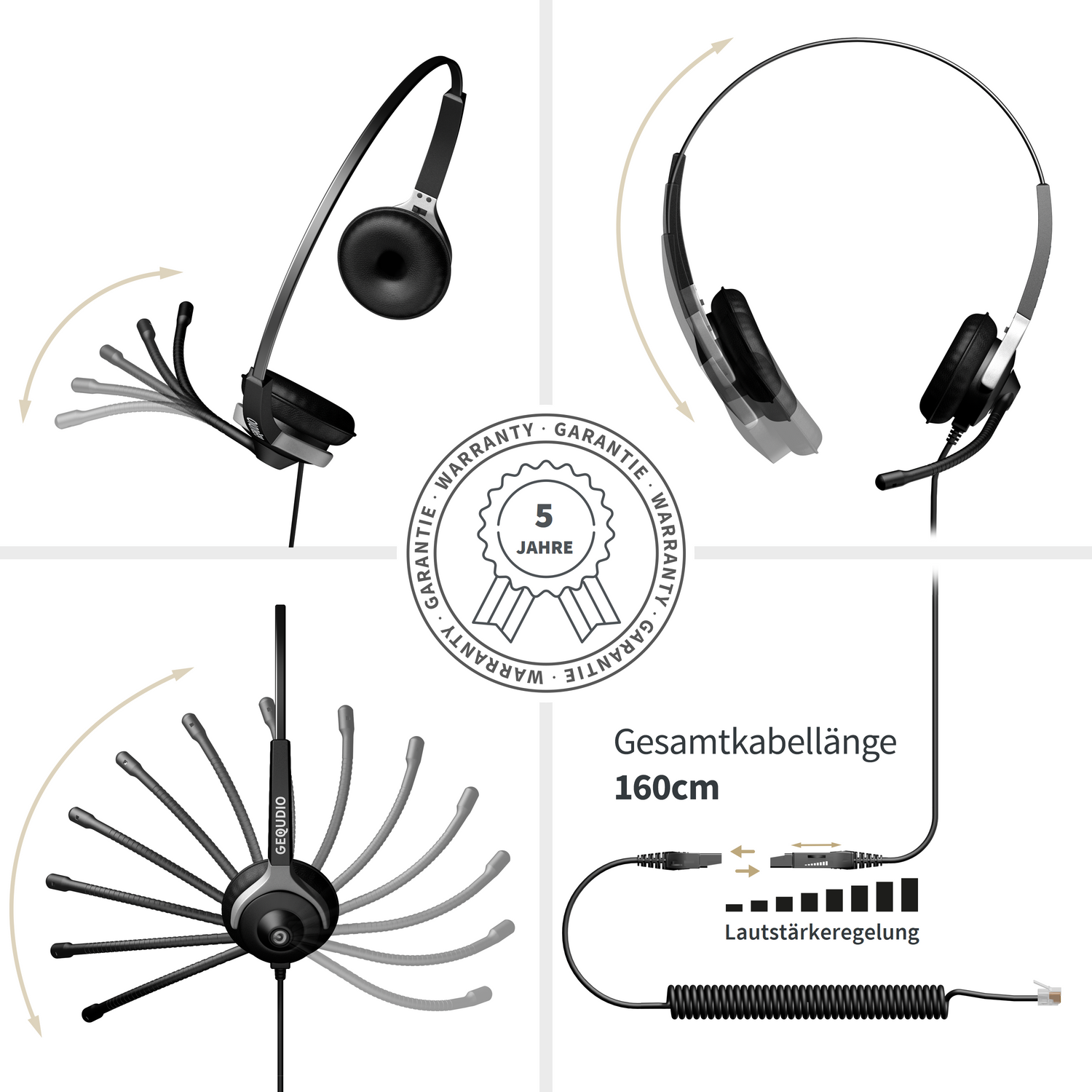 Schwarz Kabel, Headset für Headset mit Unify 2-Ohr On-ear GEQUDIO