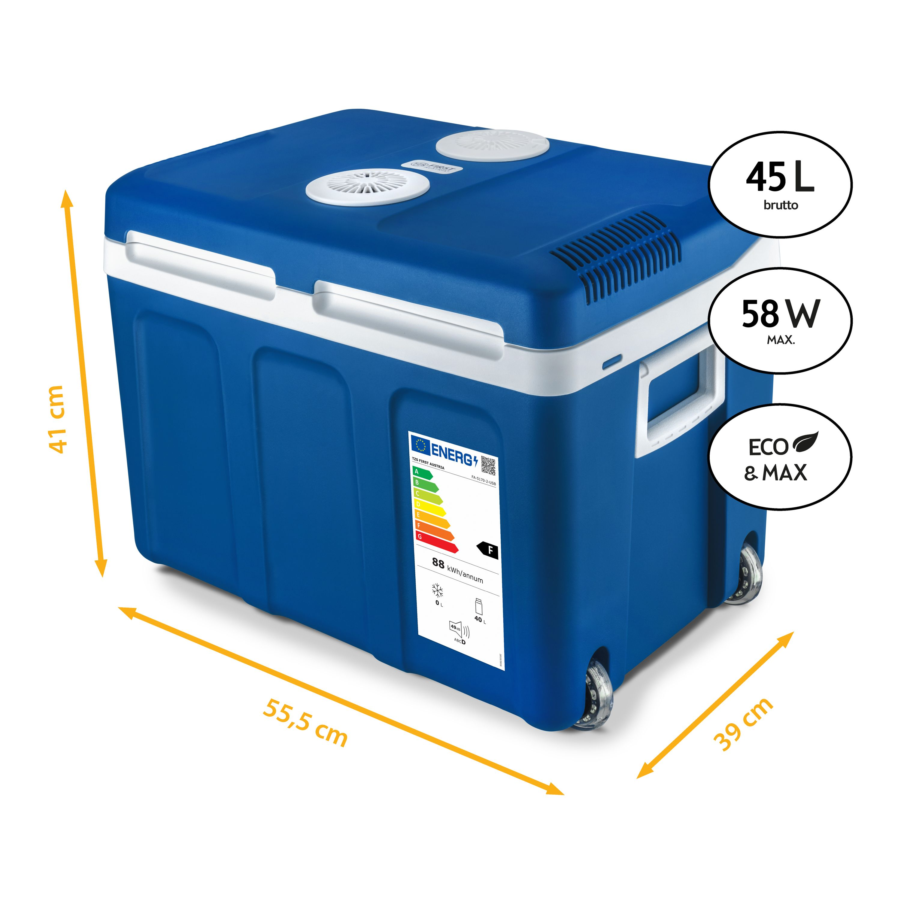 TZS FIRST AUSTRIA FA-5170-2-USB Kühlbox (45 Liter, Blau)