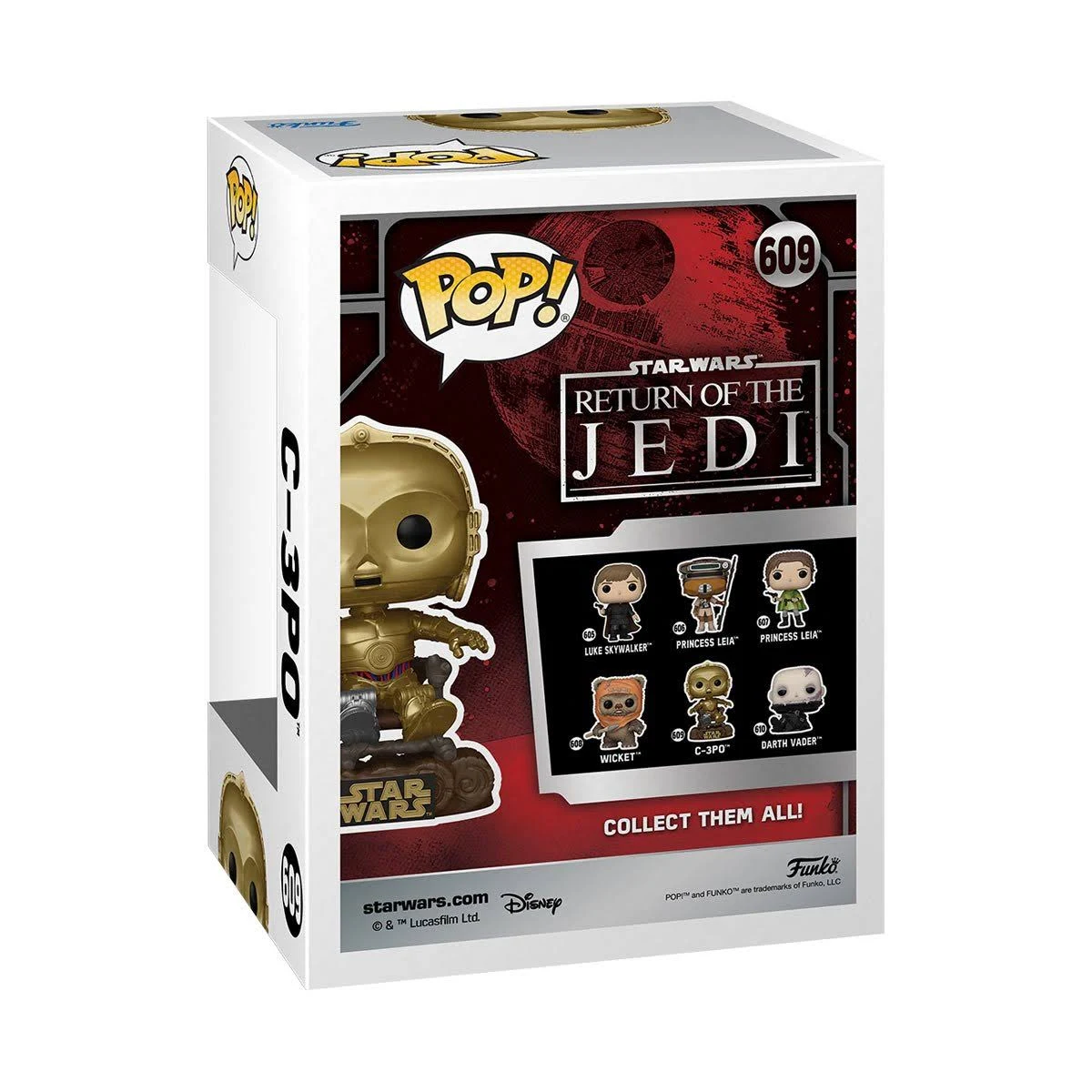 Una caja de Funko Pop de Star Wars Return of the Jedi con la figura de C-3PO y otros personajes.