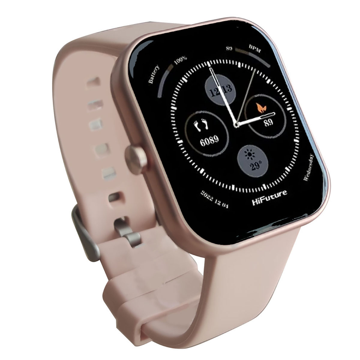 Smartwatch che mostra ora, dati attività e metriche di salute.