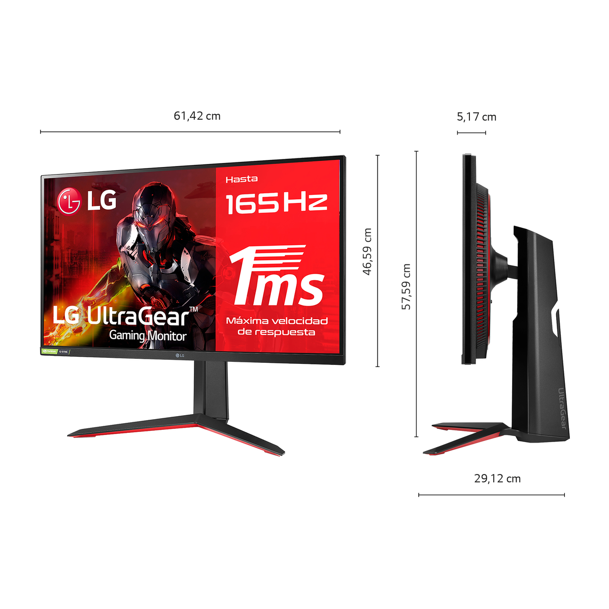 Ein Computermonitor mit Abmessungen, mit einer Person in einer Spielszene.