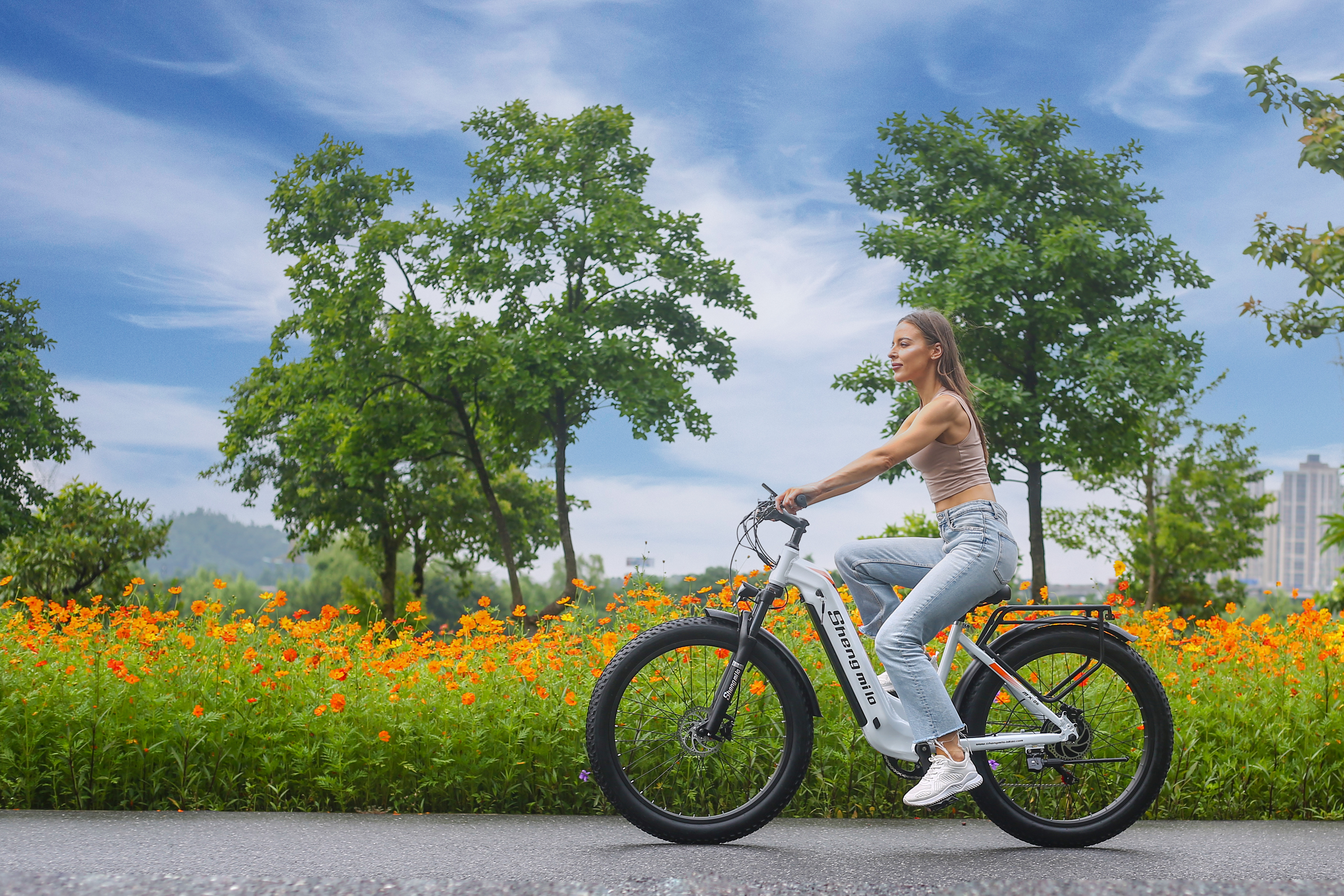 17.5Ah SAMSUNG (Laufradgröße: 1000W Weiss) Citybike 48V Motor, Unisex-Rad, Zoll, 26 SHENGMILO MX06 840Wh, BAFANG batterie