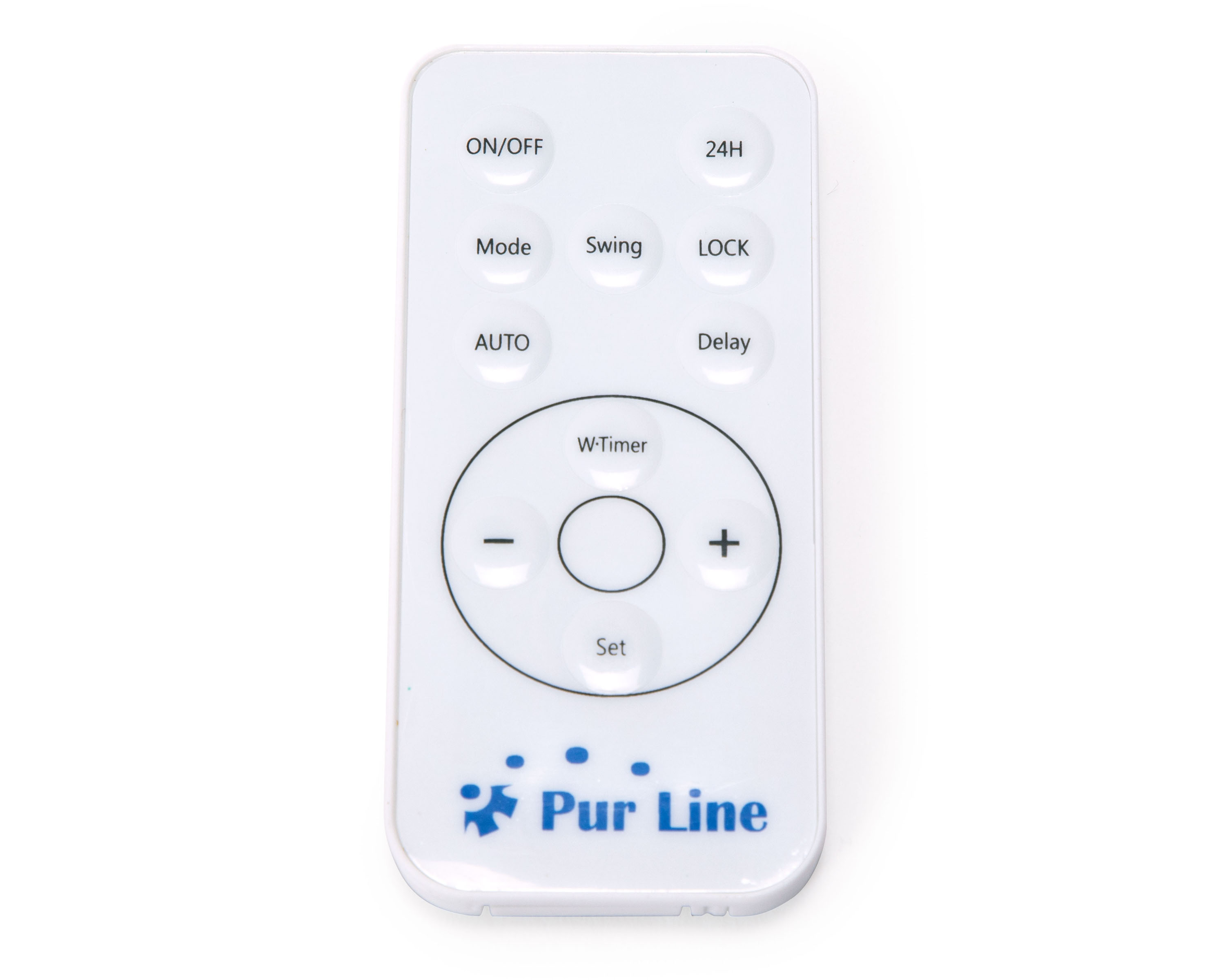 Biały pilot z wieloma przyciskami i napisem 'Pur Line'.
