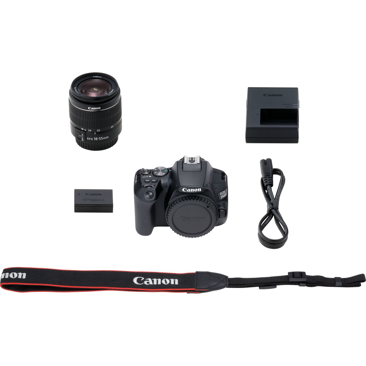 CANON EOS 250 D 18-55 24 4K, DC), DC Objektiv 18-55MM (EF-S, WLAN, Display, mm Spiegelreflexkamera, Schwarz Megapixel, Touchscreen