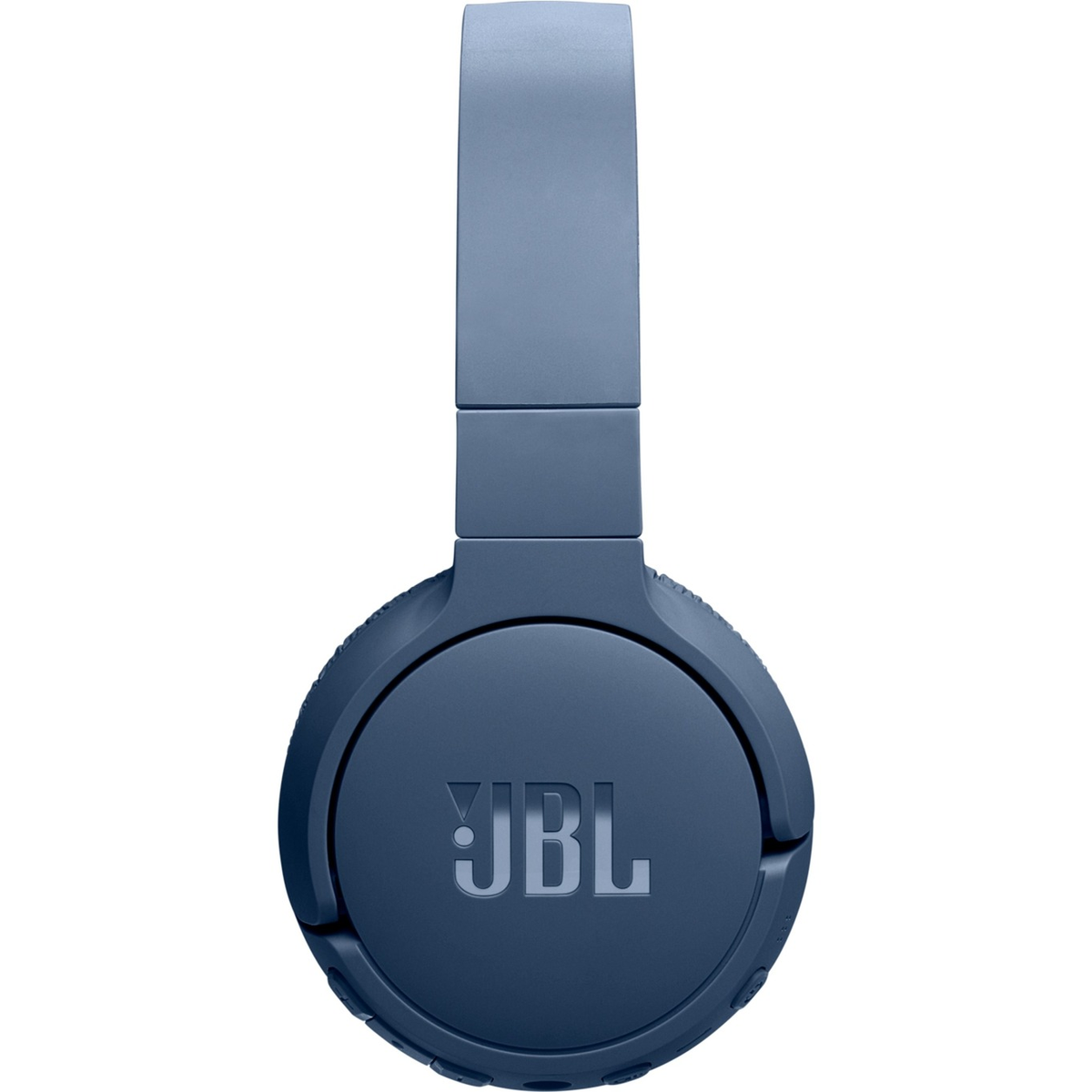 Blaue JBL-Kopfhörer, Vorderansicht, auf weißem Hintergrund.